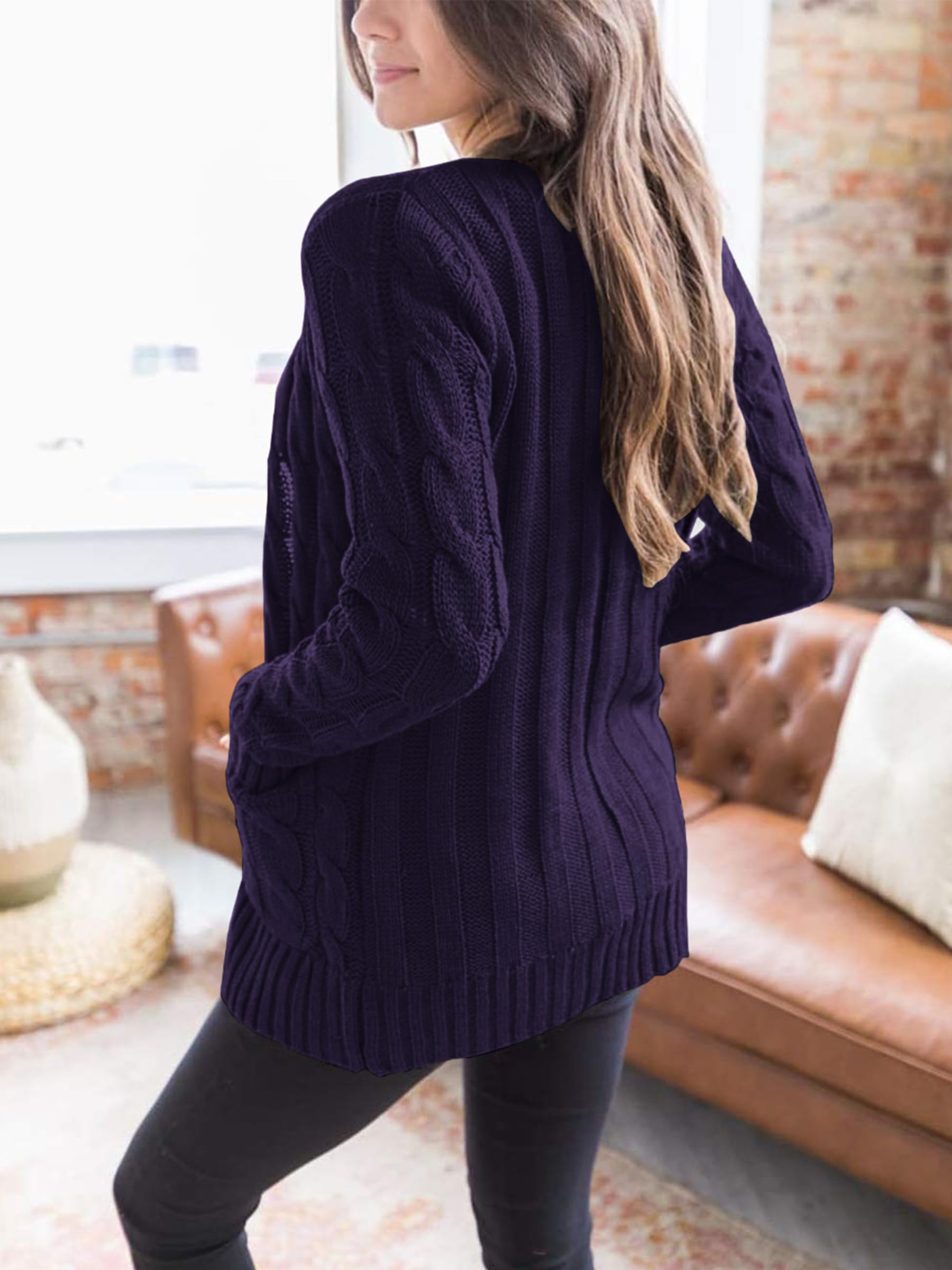 Foto 5 pulgar | Jersey Tipo Cárdigan Prettygarden De Punto Trenzado Para Mujer, Color Morado Oscuro - Venta Internacional.