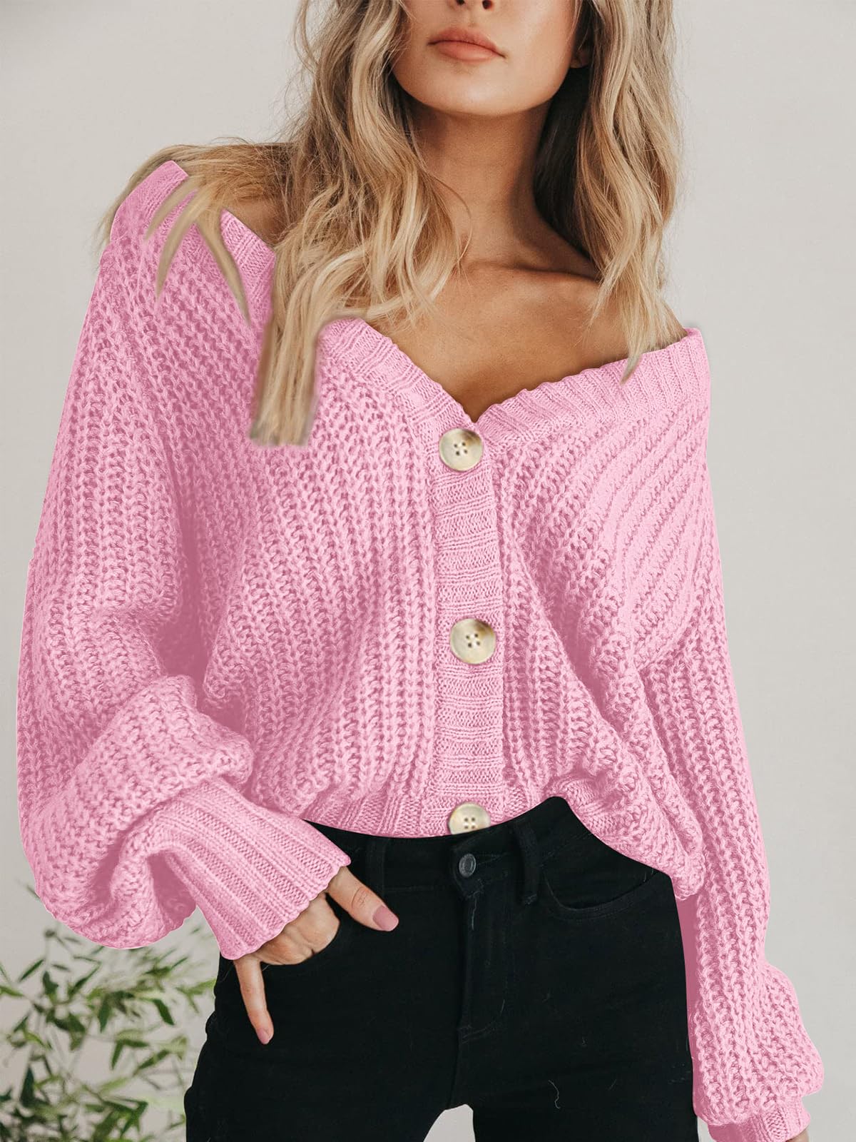 Foto 7 pulgar | Cárdigan Prettygarden Para Mujer, Cuello En V, Punto Y Botones, Color Rosa - Venta Internacional.