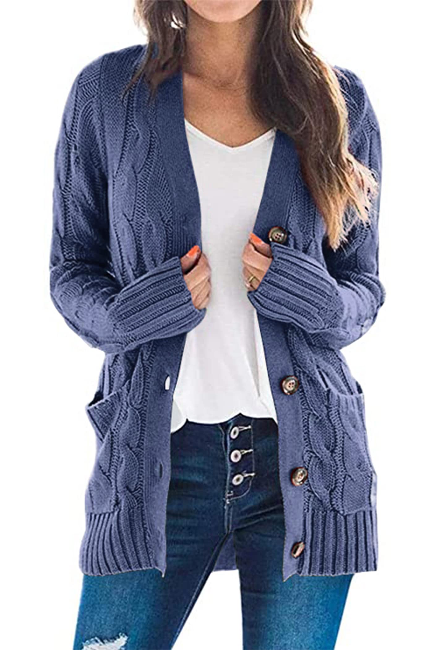 Foto 2 pulgar | Jersey Tipo Cárdigan Prettygarden Para Mujer, Tejido Trenzado, Azul Y Gris - Venta Internacional.