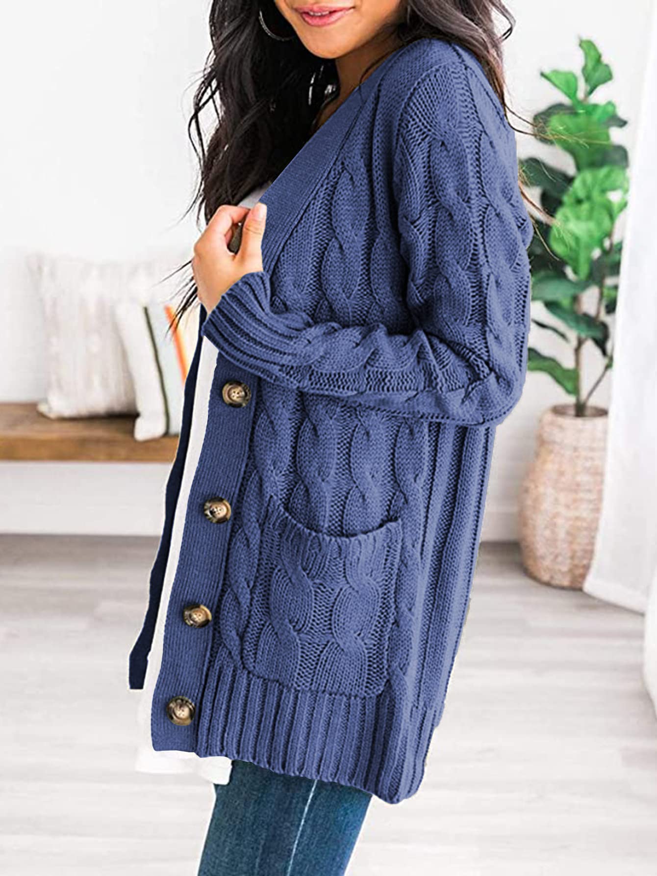 Foto 4 pulgar | Jersey Tipo Cárdigan Prettygarden Para Mujer, Tejido Trenzado, Azul Y Gris - Venta Internacional.