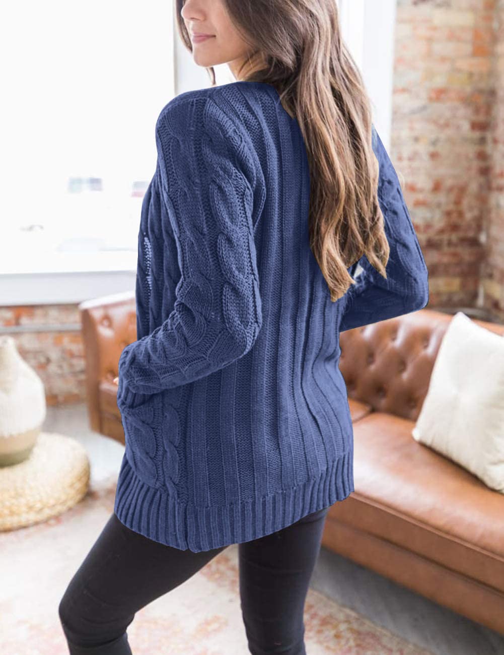 Foto 5 | Jersey Tipo Cárdigan Prettygarden Para Mujer, Tejido Trenzado, Azul Y Gris - Venta Internacional.