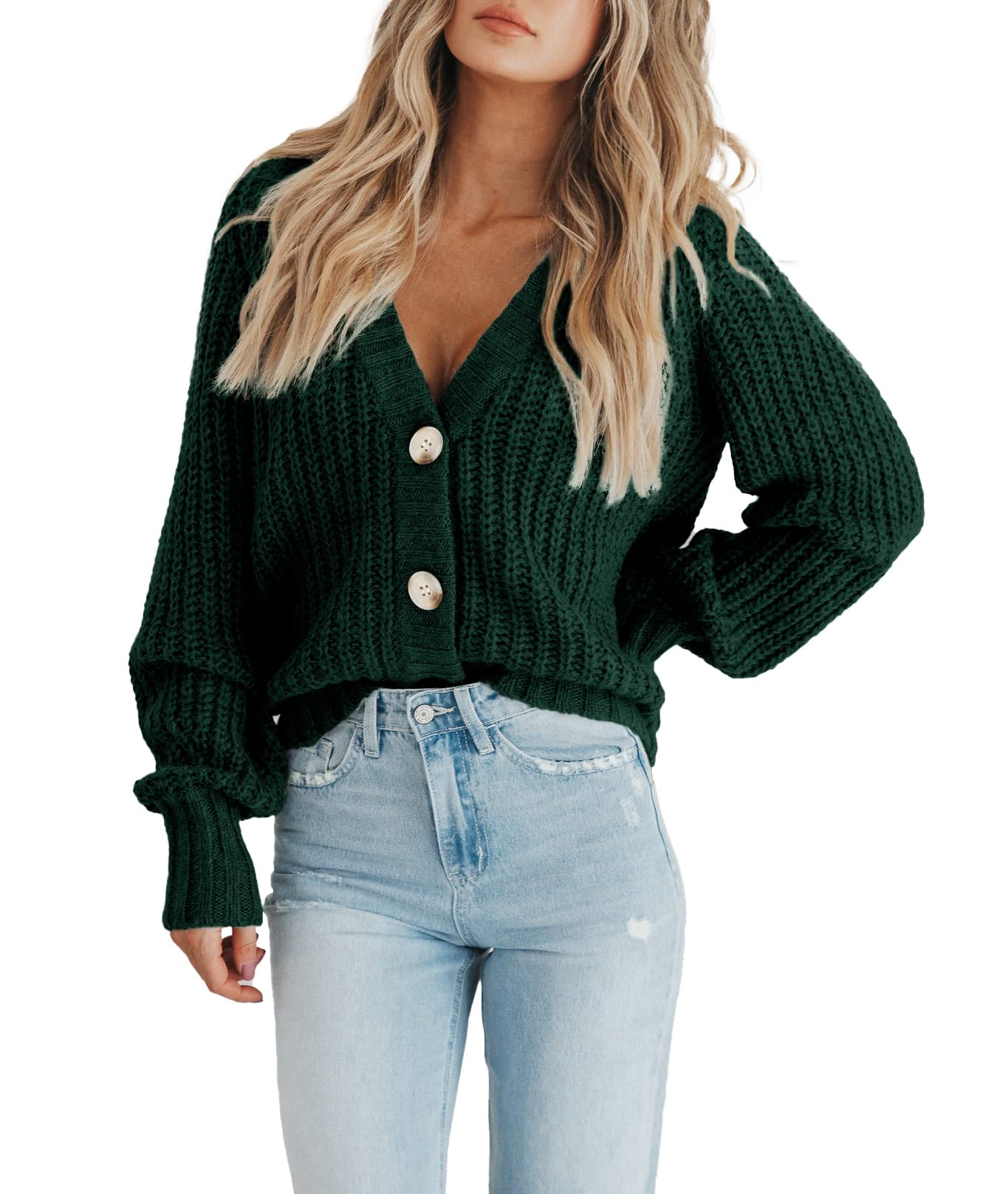 Foto 2 | Cárdigan Prettygarden Para Mujer, Cuello En V, Punto Con Botones, Verde Oscuro - Venta Internacional.