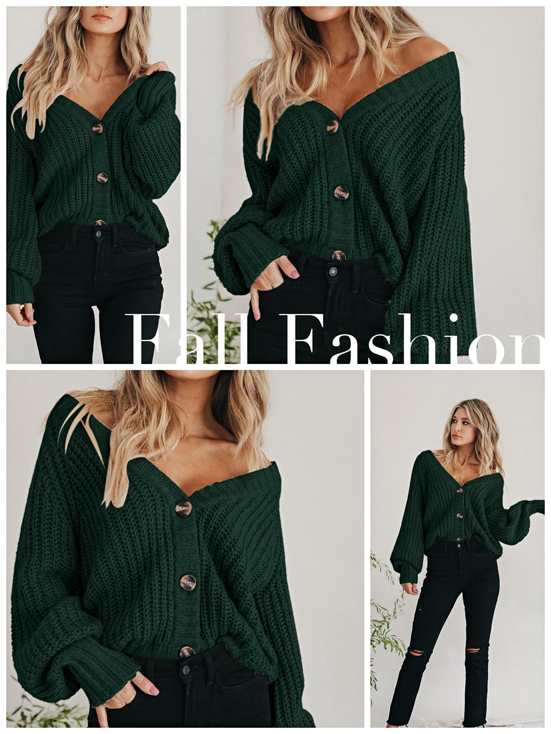 Foto 5 | Cárdigan Prettygarden Para Mujer, Cuello En V, Punto Con Botones, Verde Oscuro - Venta Internacional.