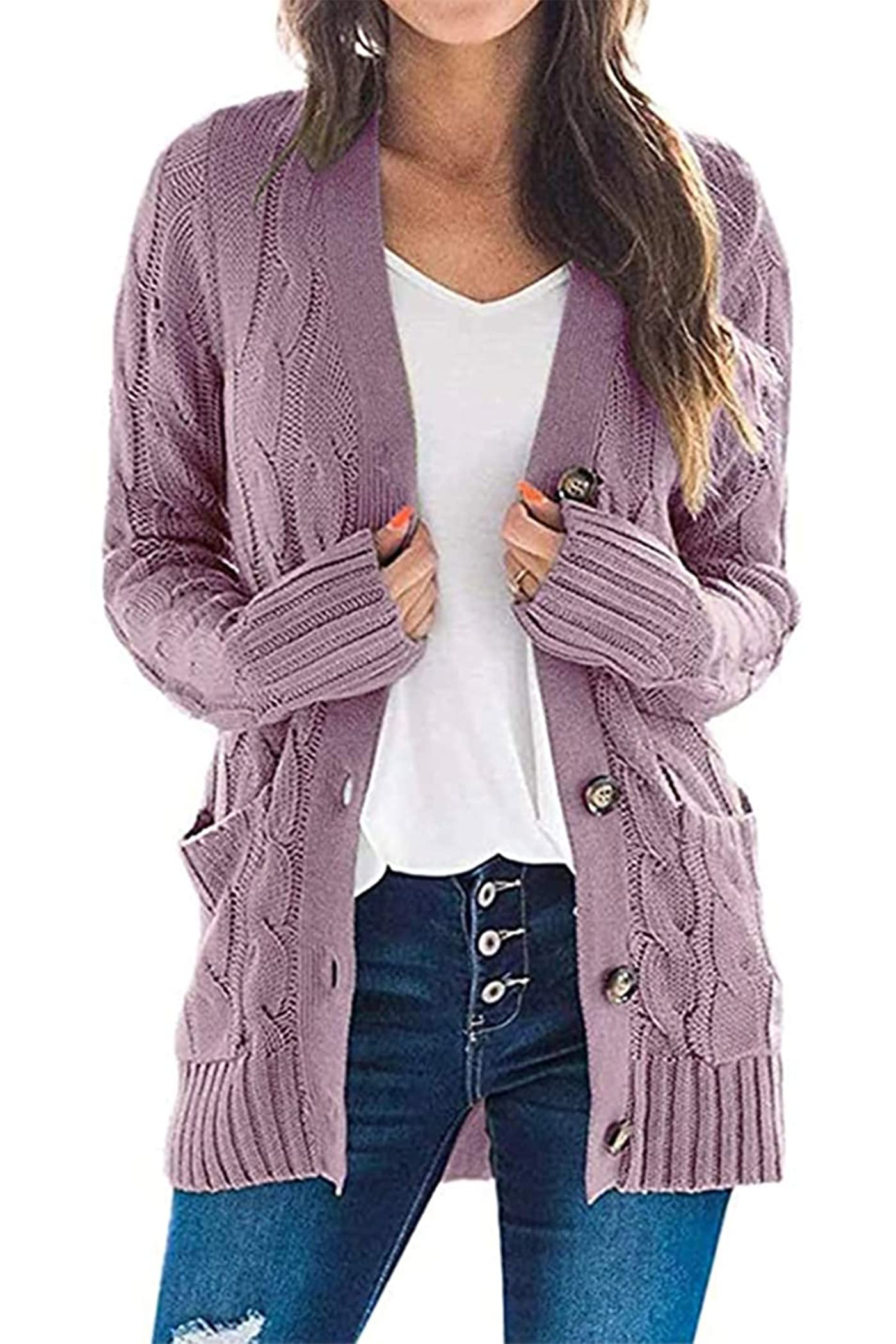 Foto 2 pulgar | Jersey Tipo Cárdigan Prettygarden Para Mujer, Tejido Trenzado, Color Morado, Talla M - Venta Internacional.