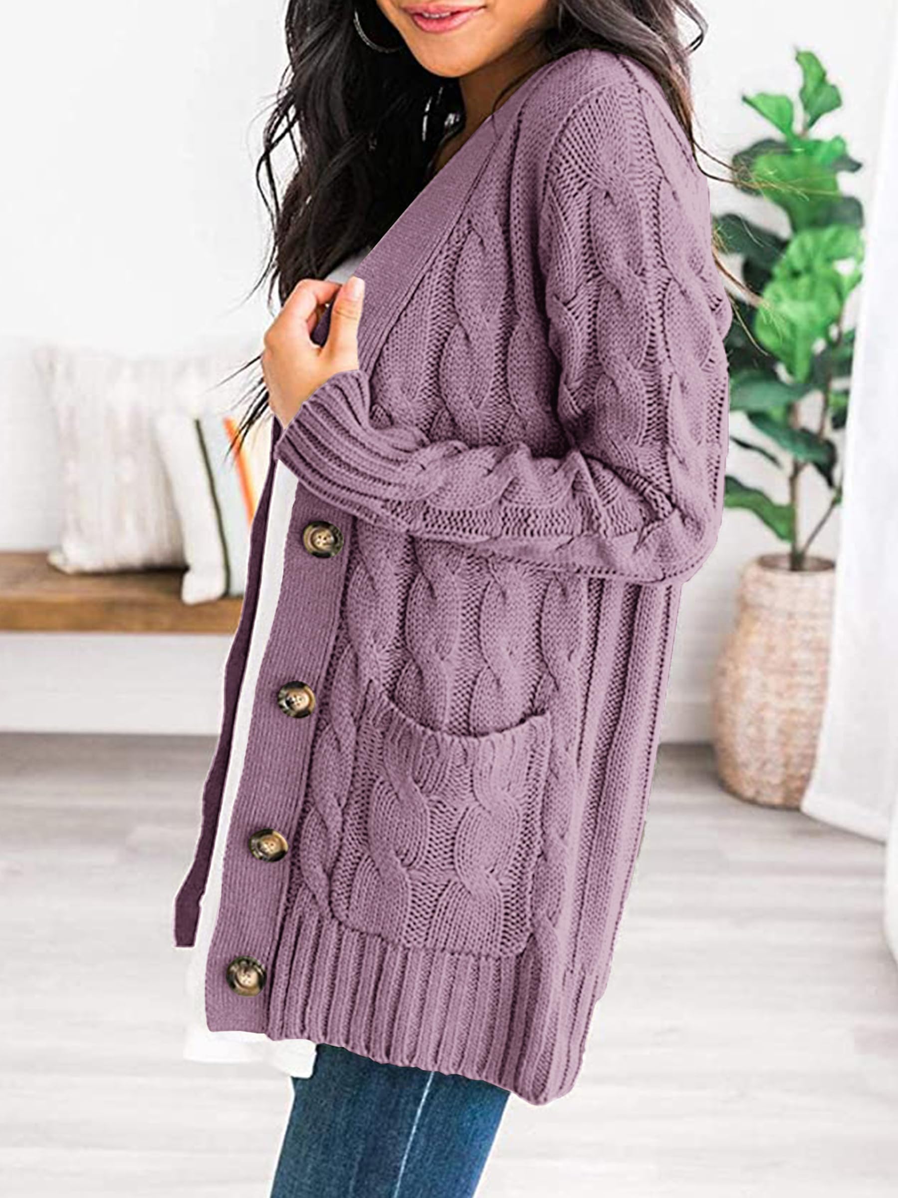 Foto 3 pulgar | Jersey Tipo Cárdigan Prettygarden Para Mujer, Tejido Trenzado, Color Morado, Talla M - Venta Internacional.