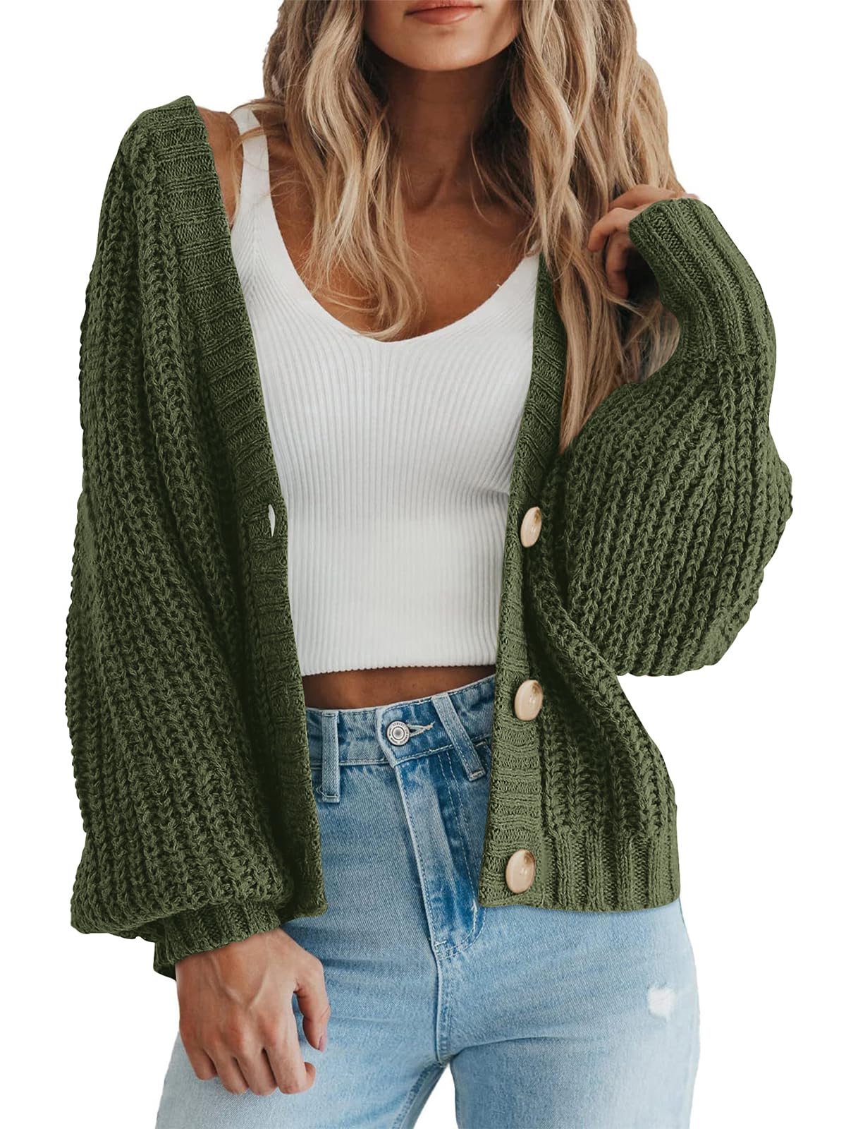 Jersey Tipo Cárdigan Prettygarden De Punto Grueso Para Mujer, Color Verde Militar - Venta Internacional.