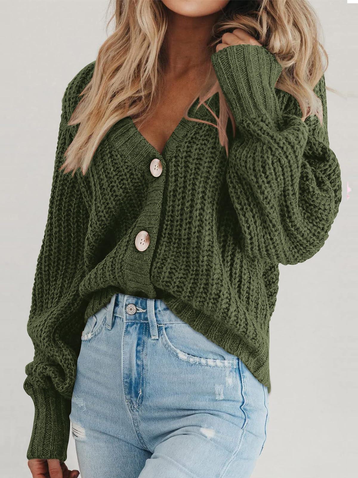 Foto 4 pulgar | Jersey Tipo Cárdigan Prettygarden De Punto Grueso Para Mujer, Color Verde Militar - Venta Internacional.