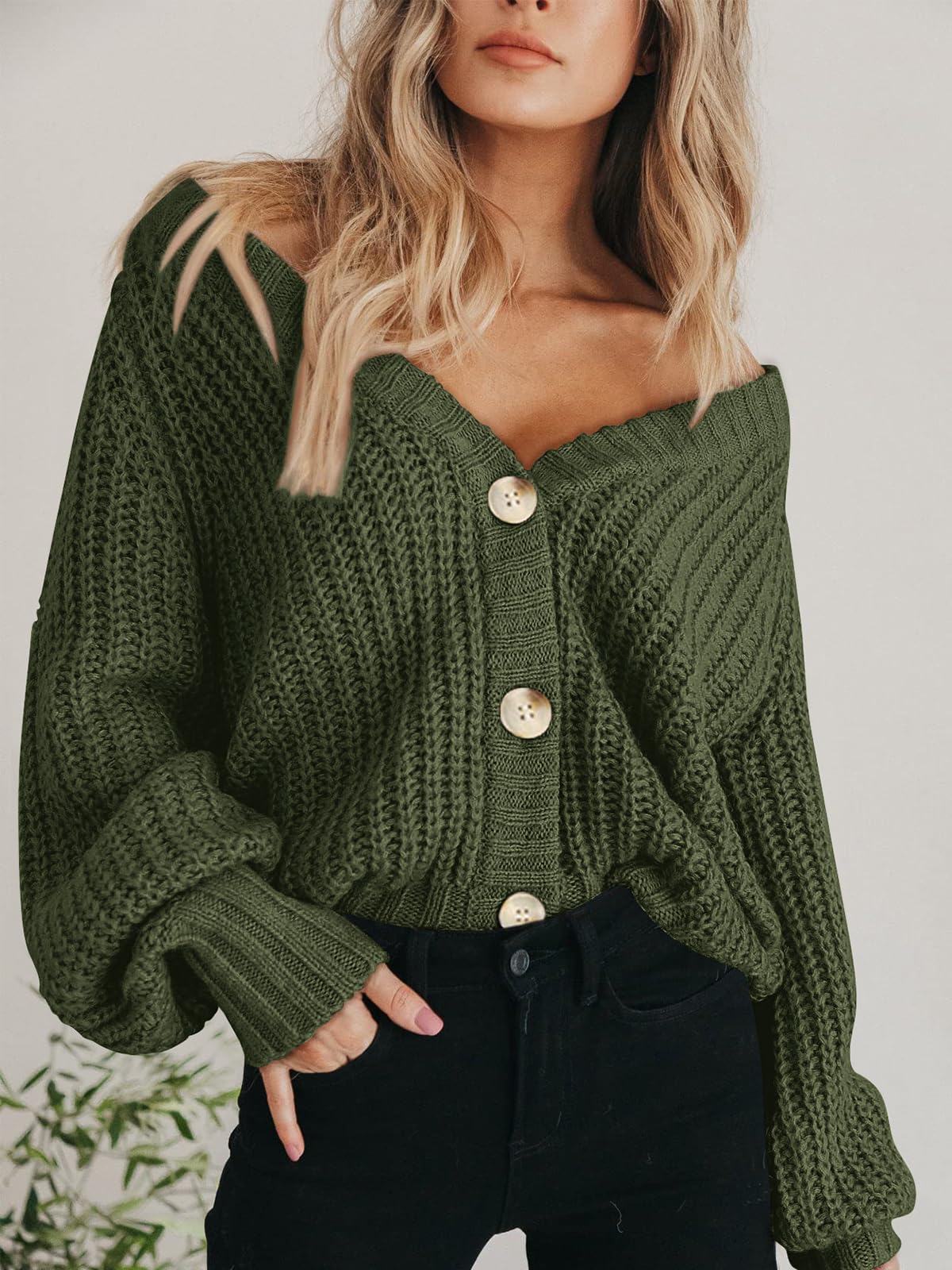 Foto 6 | Jersey Tipo Cárdigan Prettygarden De Punto Grueso Para Mujer, Color Verde Militar - Venta Internacional.