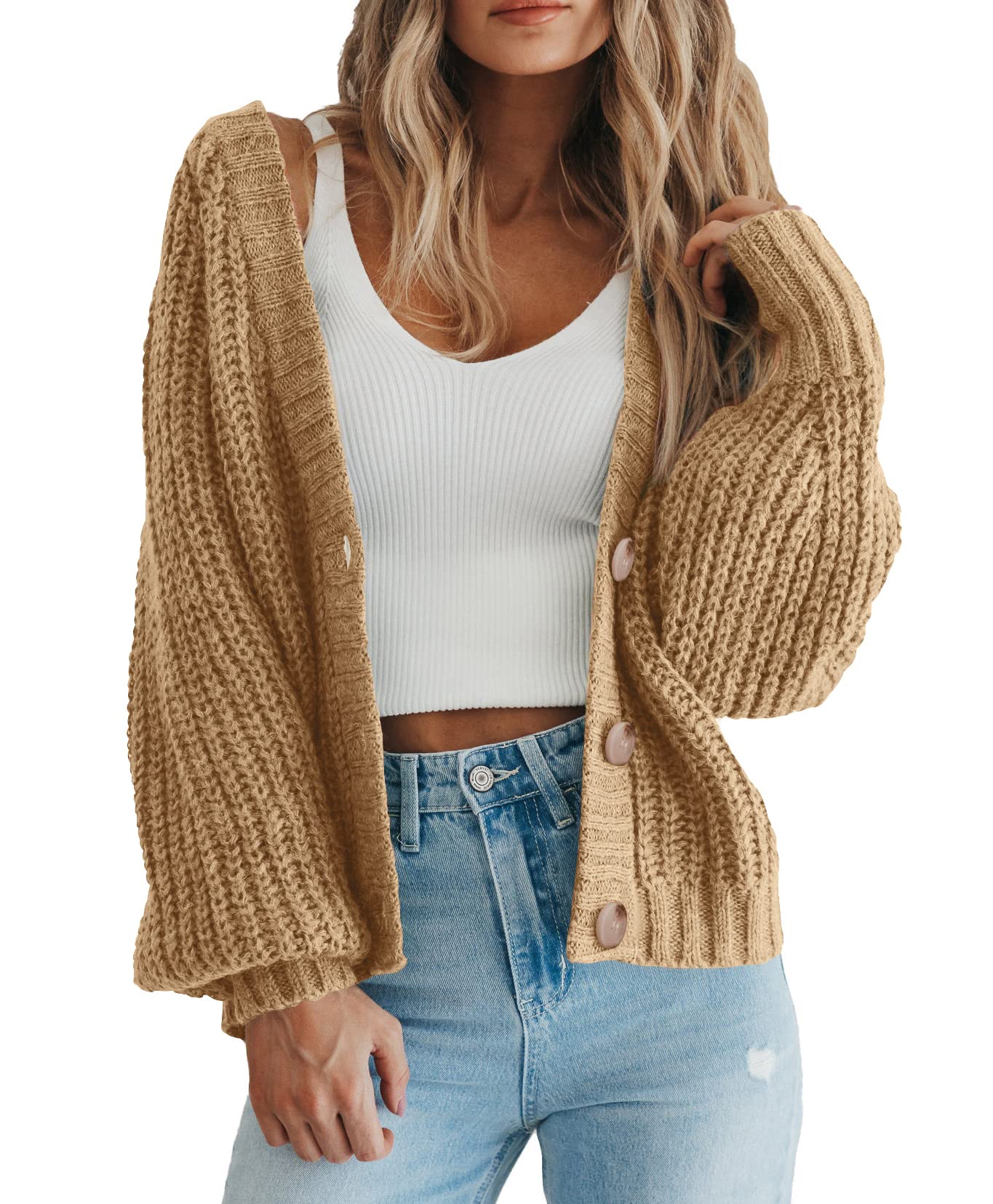 Foto 1 | Cárdigan Prettygarden Casual De Color Liso Para Mujer, Otoño 2024, Caqui - Venta Internacional.
