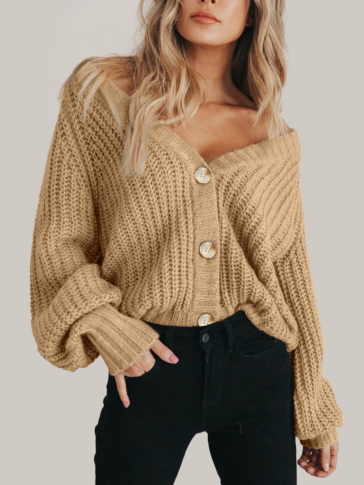 Foto 4 pulgar | Cárdigan Prettygarden Casual De Color Liso Para Mujer, Otoño 2024, Caqui - Venta Internacional.
