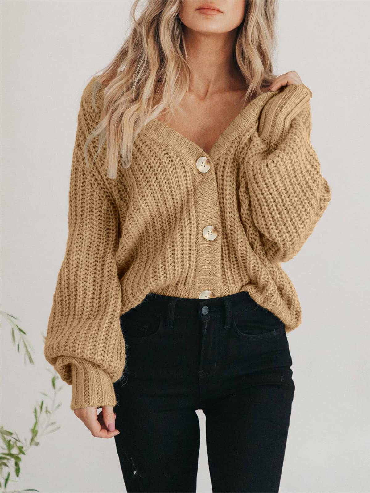 Foto 4 | Cárdigan Prettygarden Casual De Color Liso Para Mujer, Otoño 2024, Caqui - Venta Internacional.