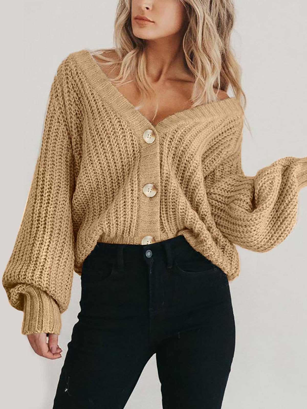 Foto 5 | Cárdigan Prettygarden Casual De Color Liso Para Mujer, Otoño 2024, Caqui - Venta Internacional.
