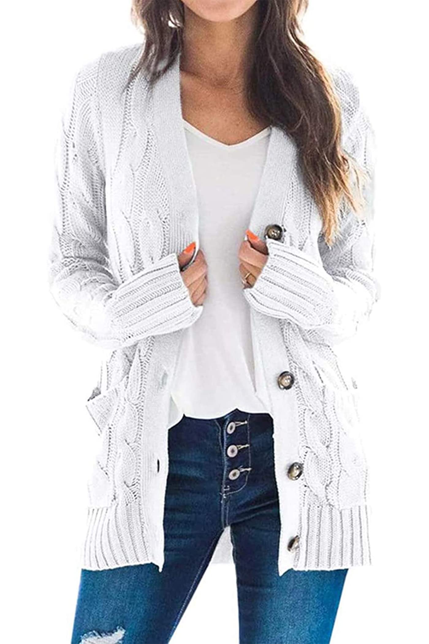 Foto 2 pulgar | Jersey Tipo Cárdigan Prettygarden Para Mujer, Tejido Trenzado, Color Blanco S - Venta Internacional.