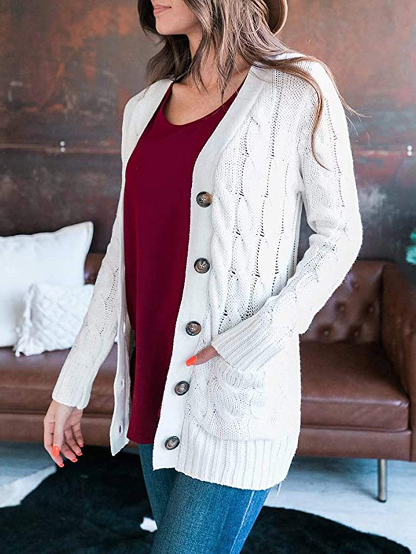 Foto 3 pulgar | Jersey Tipo Cárdigan Prettygarden Para Mujer, Tejido Trenzado, Color Blanco S - Venta Internacional.