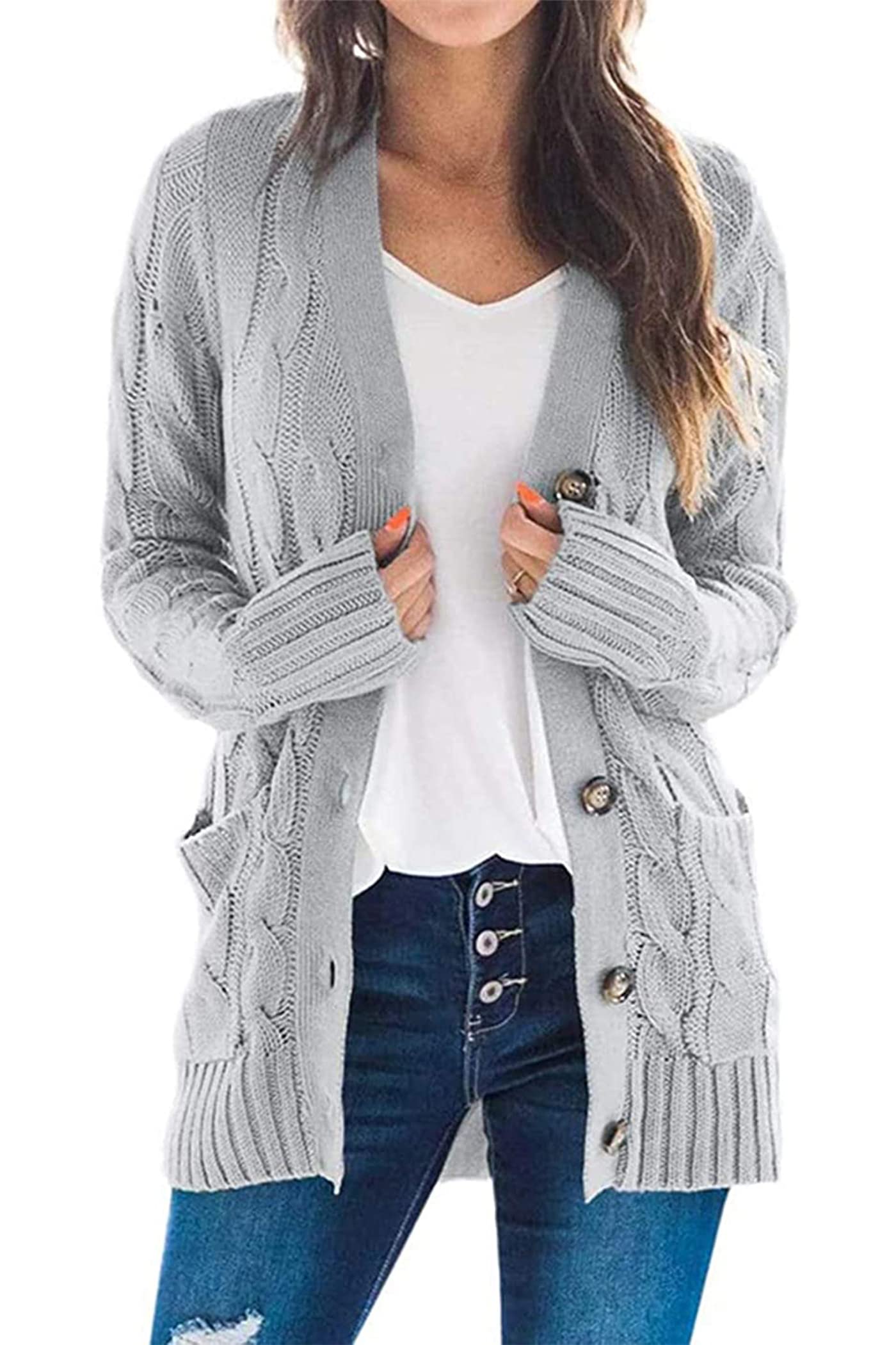 Jersey Tipo Cárdigan Prettygarden Para Mujer, Tejido Trenzado, Gris (m) - Venta Internacional.