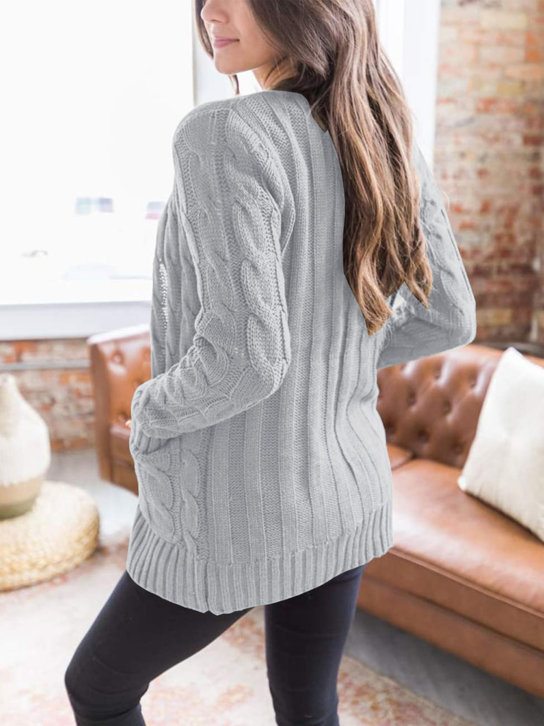 Foto 4 pulgar | Jersey Tipo Cárdigan Prettygarden Para Mujer, Tejido Trenzado, Gris (m) - Venta Internacional.