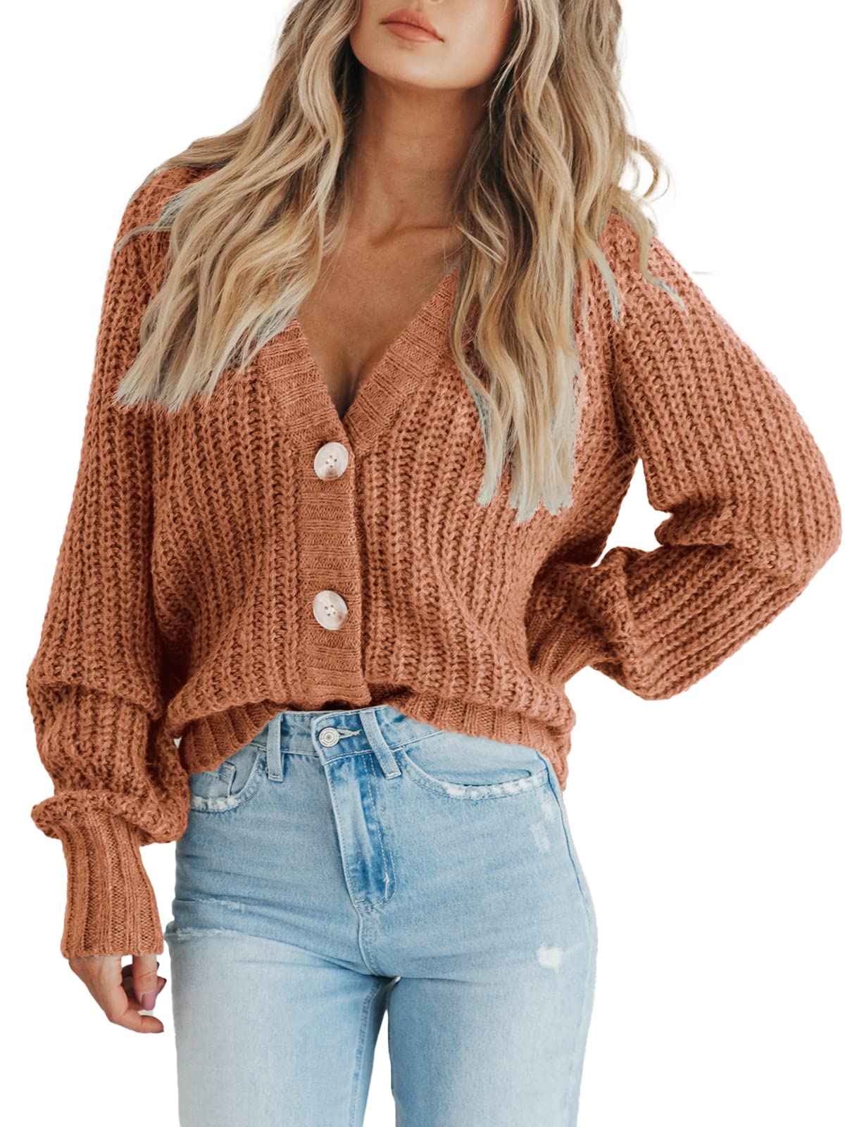 Foto 2 | Cárdigan Prettygarden Para Mujer, De Punto Grueso, Con Botones, Naranja Claro - Venta Internacional.