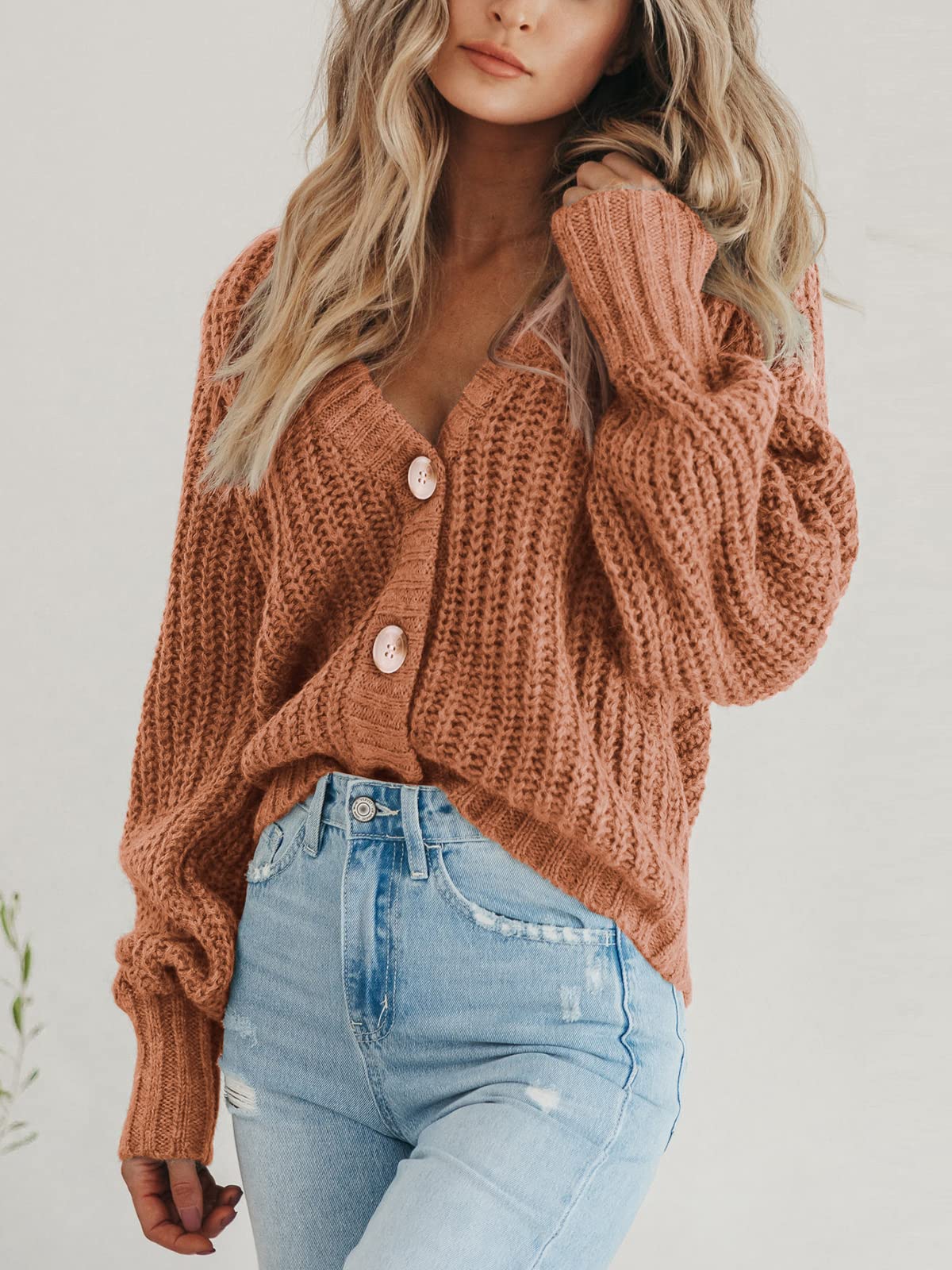 Foto 7 | Cárdigan Prettygarden Para Mujer, De Punto Grueso, Con Botones, Naranja Claro - Venta Internacional.