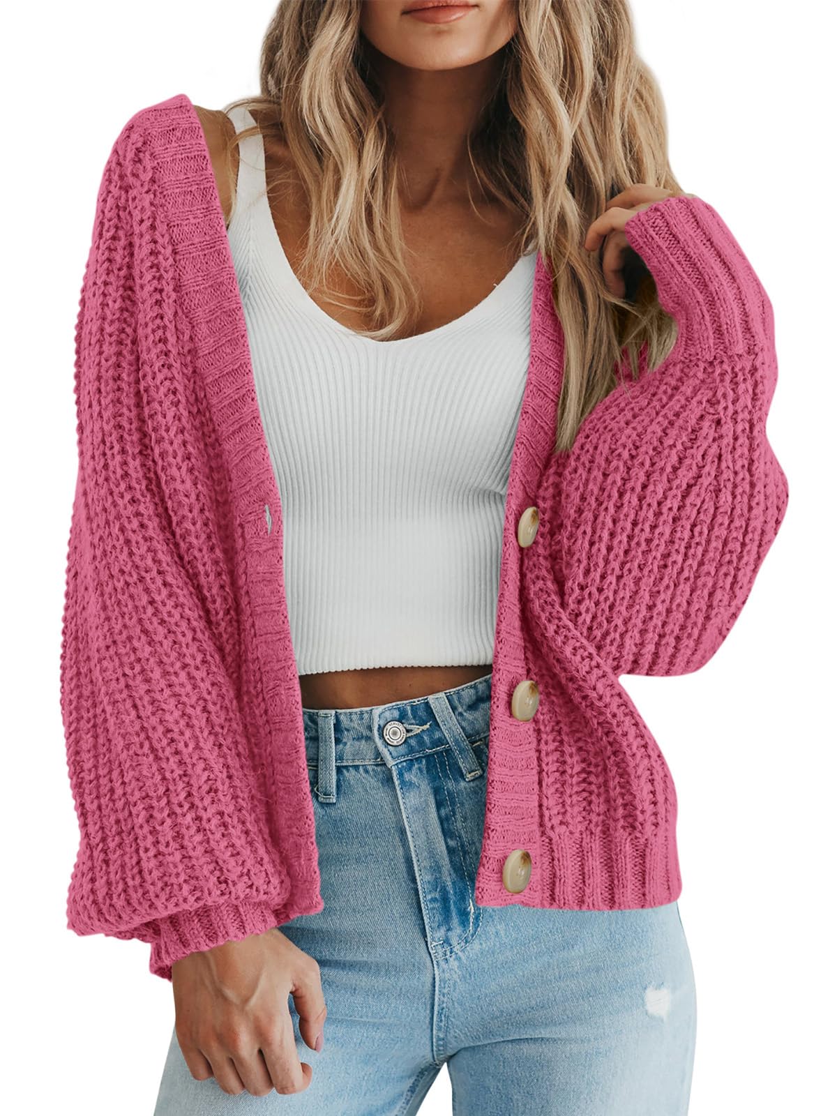 Foto 2 pulgar | Jersey Tipo Cárdigan Prettygarden Para Mujer, De Punto Grueso, Gris Y Rosa - Venta Internacional.