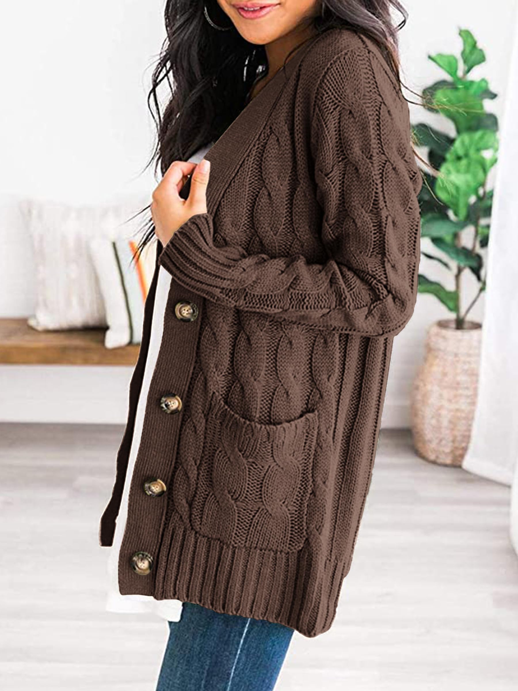 Foto 2 | Jersey Tipo Cárdigan Prettygarden Para Mujer Con La Parte Delantera Abierta, Color Café, Tamaño Mediano - Venta