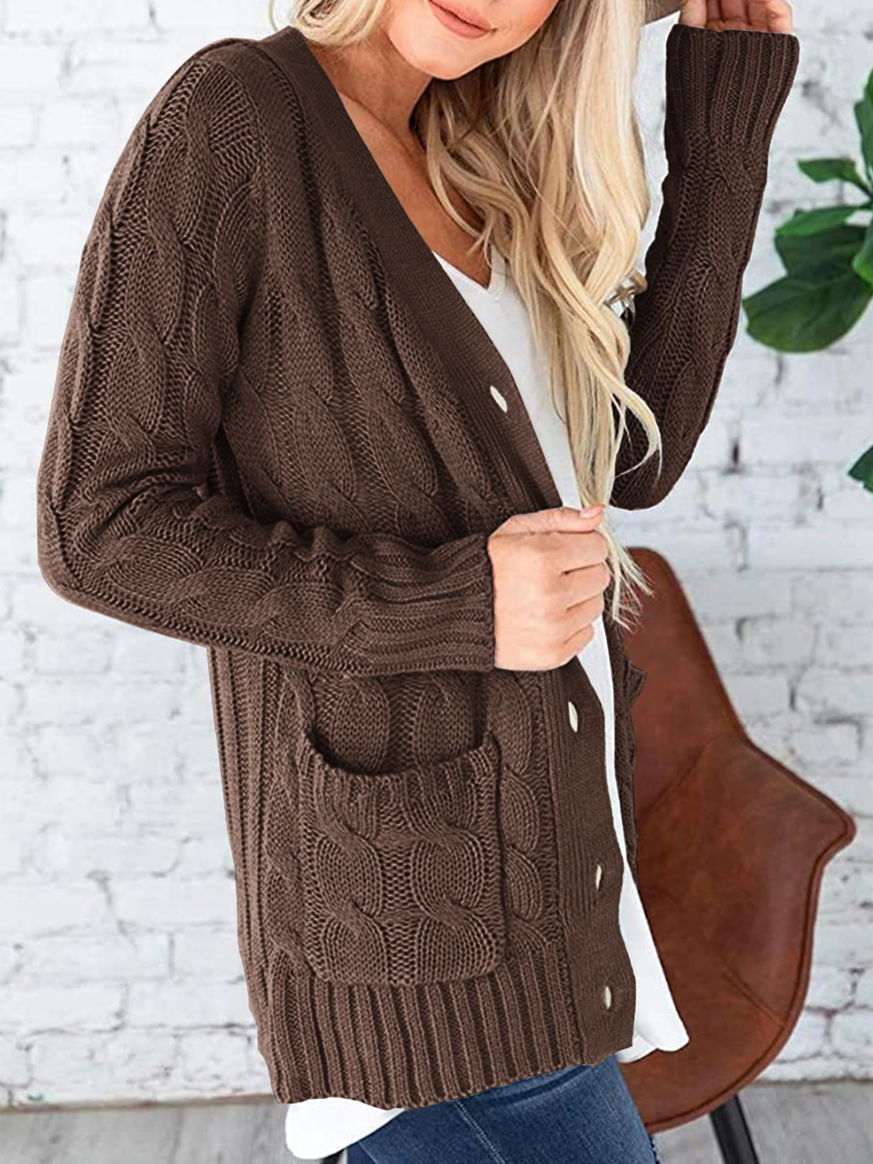 Foto 4 pulgar | Jersey Tipo Cárdigan Prettygarden Para Mujer Con La Parte Delantera Abierta, Color Café, Tamaño Mediano - Venta