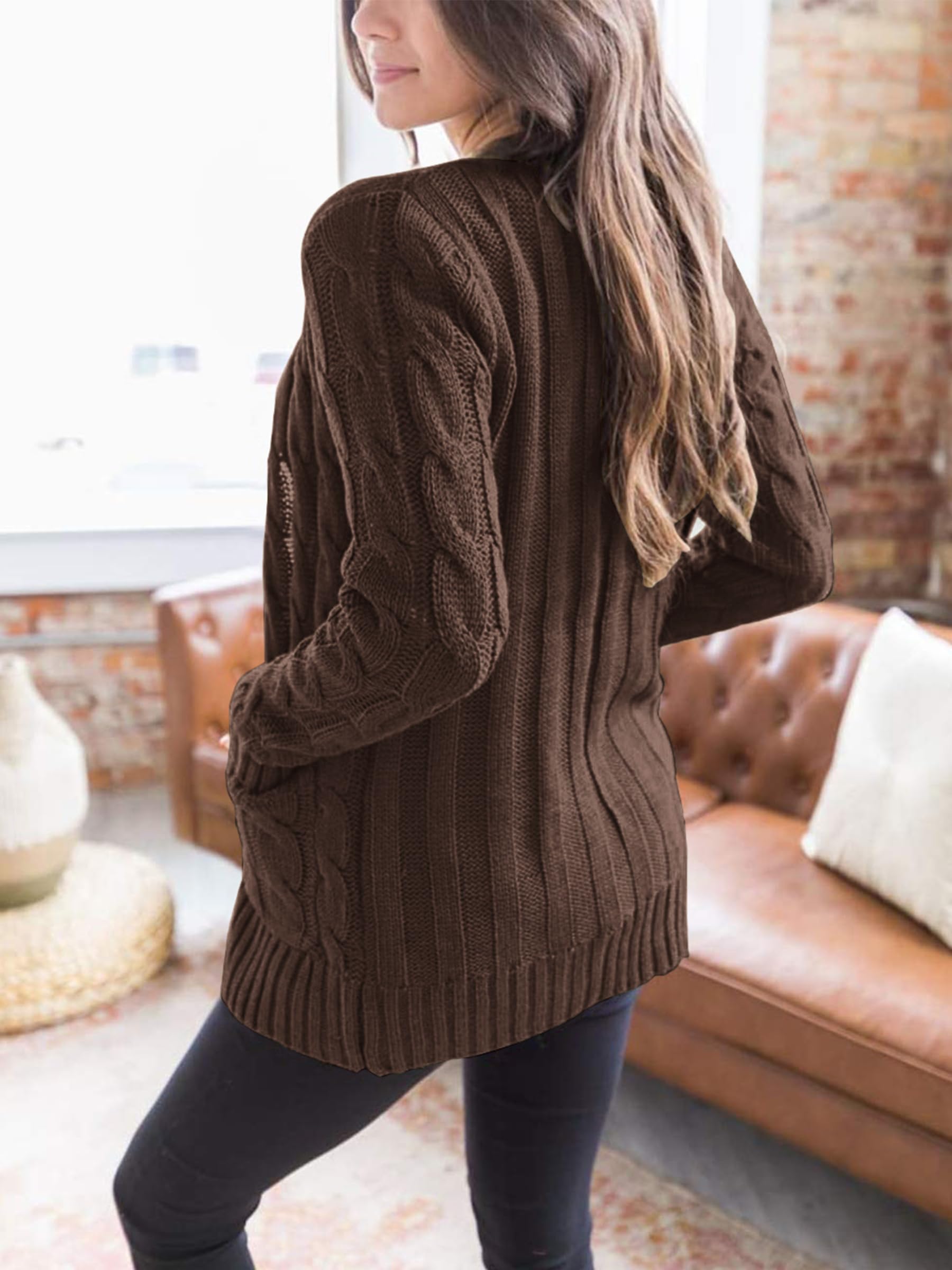 Foto 4 | Jersey Tipo Cárdigan Prettygarden Para Mujer Con La Parte Delantera Abierta, Color Café, Tamaño Mediano - Venta