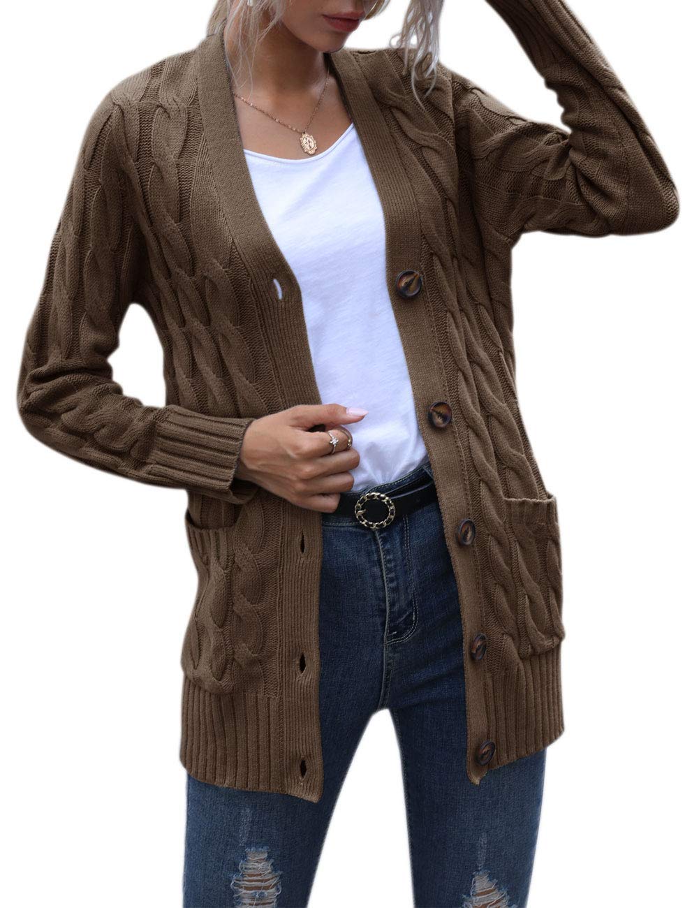 Foto 5 | Jersey Tipo Cárdigan Prettygarden Para Mujer Con La Parte Delantera Abierta, Color Café, Tamaño Mediano - Venta