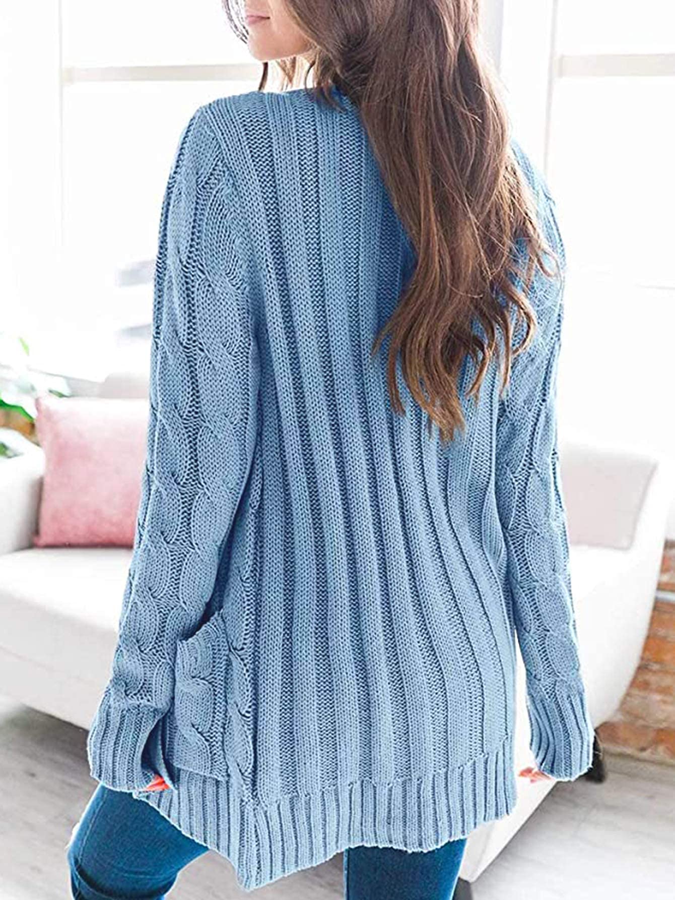 Foto 5 pulgar | Jersey Tipo Cárdigan Prettygarden Para Mujer, Tejido Trenzado, Azul, Talla L - Venta Internacional.