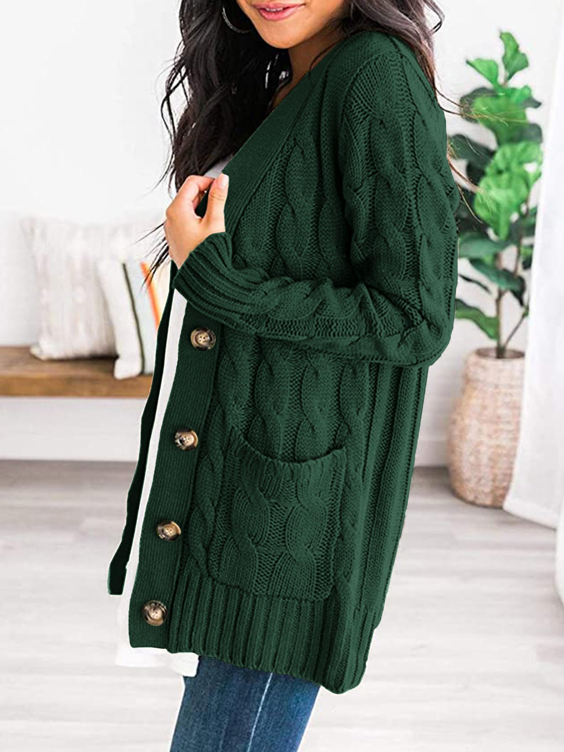 Foto 3 pulgar | Jersey Tipo Cárdigan Prettygarden Para Mujer, Tejido Trenzado, Verde Oscuro - Venta Internacional.