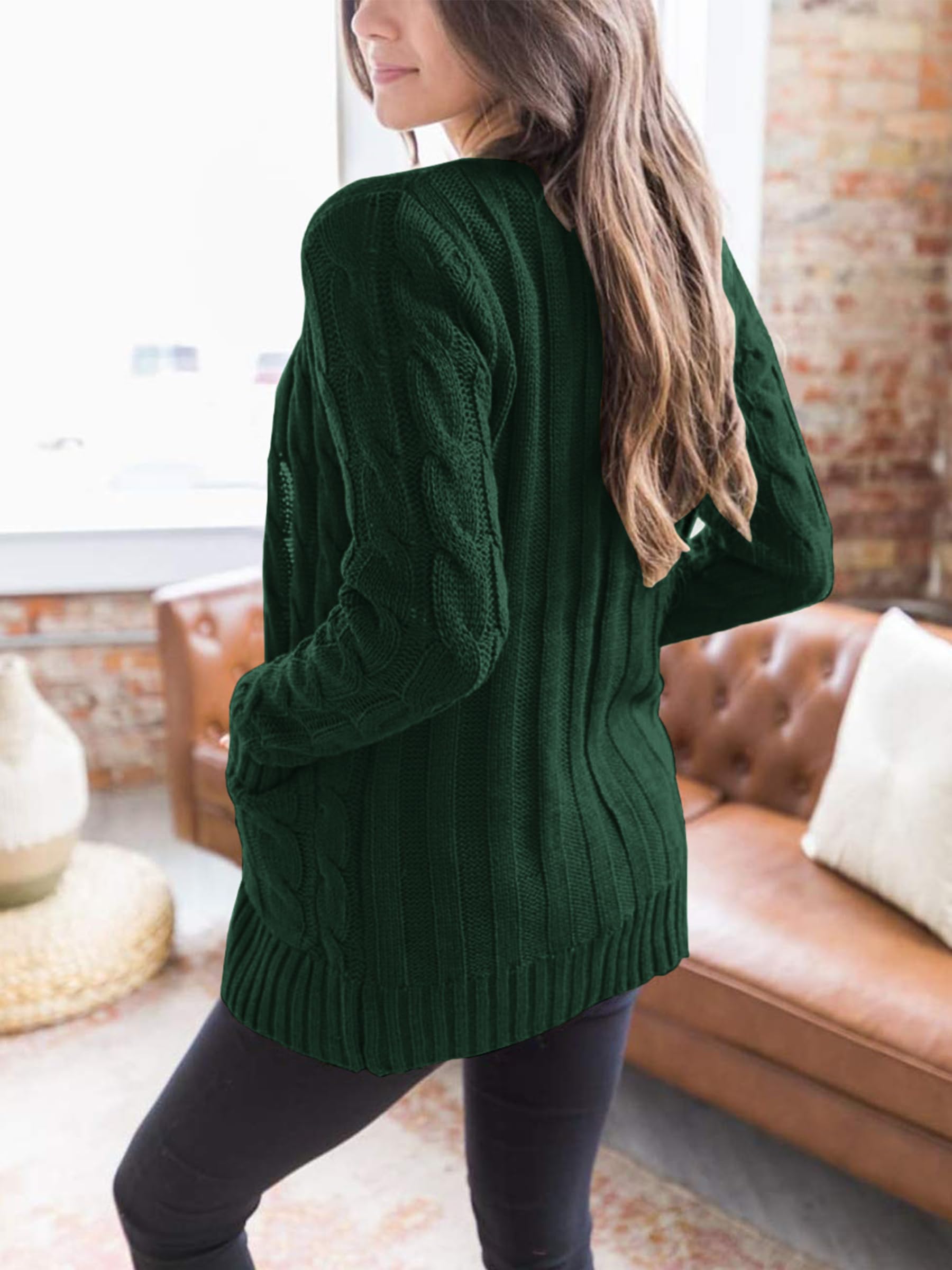 Foto 6 pulgar | Jersey Tipo Cárdigan Prettygarden Para Mujer, Tejido Trenzado, Verde Oscuro - Venta Internacional.