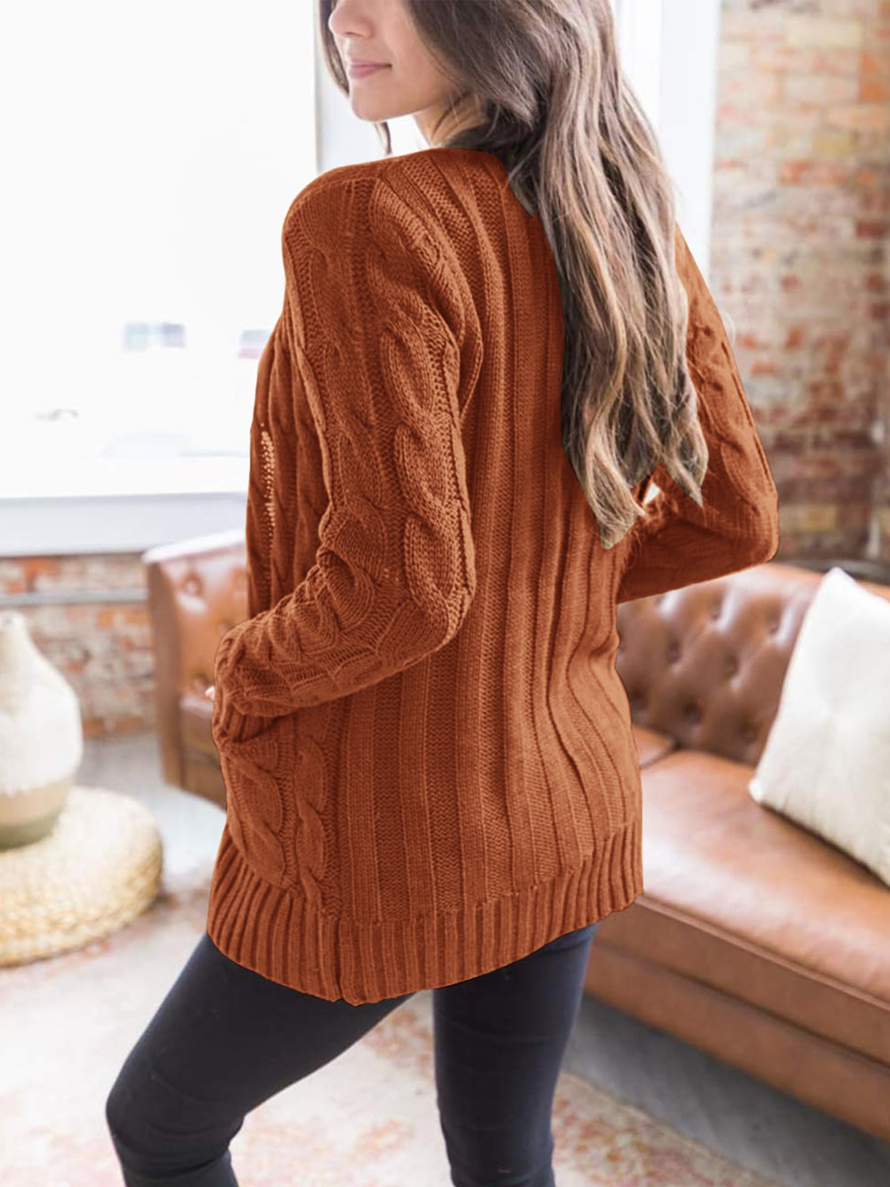 Foto 4 | Jersey Tipo Cárdigan Prettygarden Para Mujer, Tejido Trenzado, Marrón - Venta Internacional.