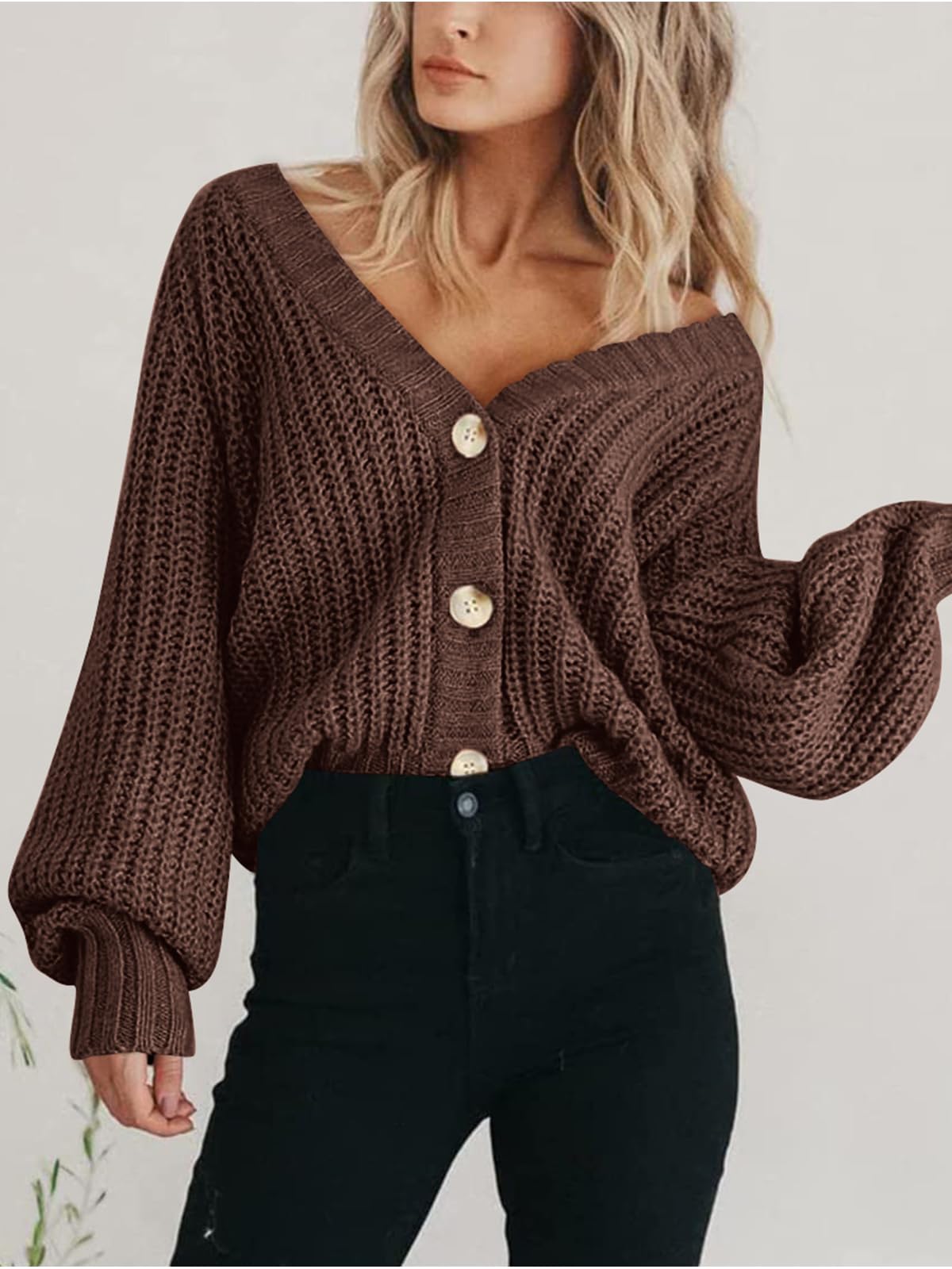Foto 7 | Cárdigan Prettygarden Para Mujer, Cuello En V, Punto Con Botones, Marrón (s) - Venta Internacional.