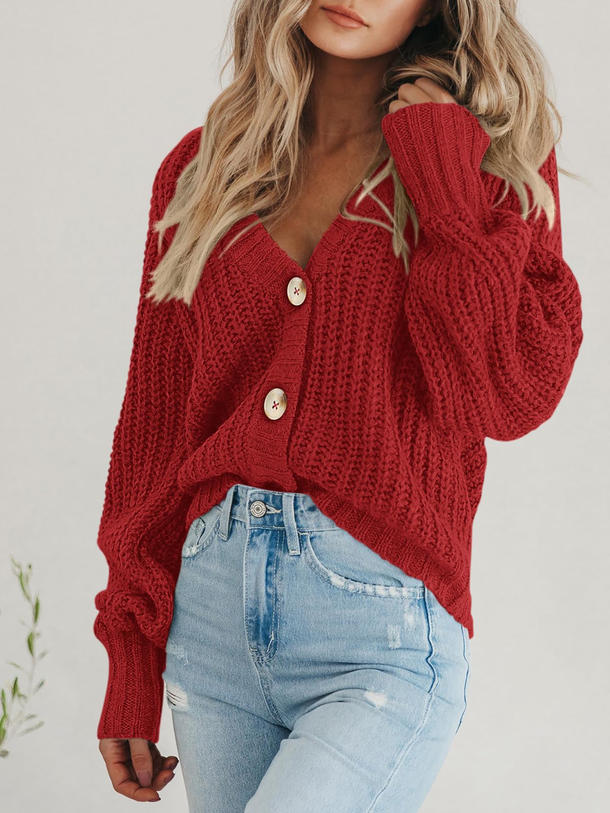 Foto 4 pulgar | Jersey Tipo Cárdigan Prettygarden De Punto Grueso Rojo Para Mujer - Venta Internacional.