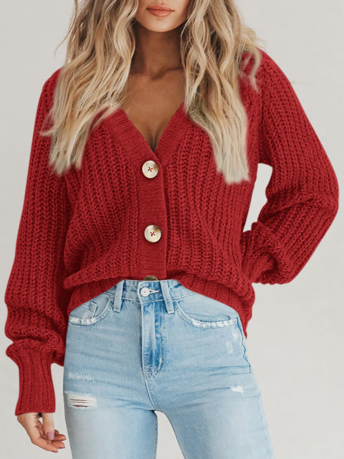 Foto 5 pulgar | Jersey Tipo Cárdigan Prettygarden De Punto Grueso Rojo Para Mujer - Venta Internacional.