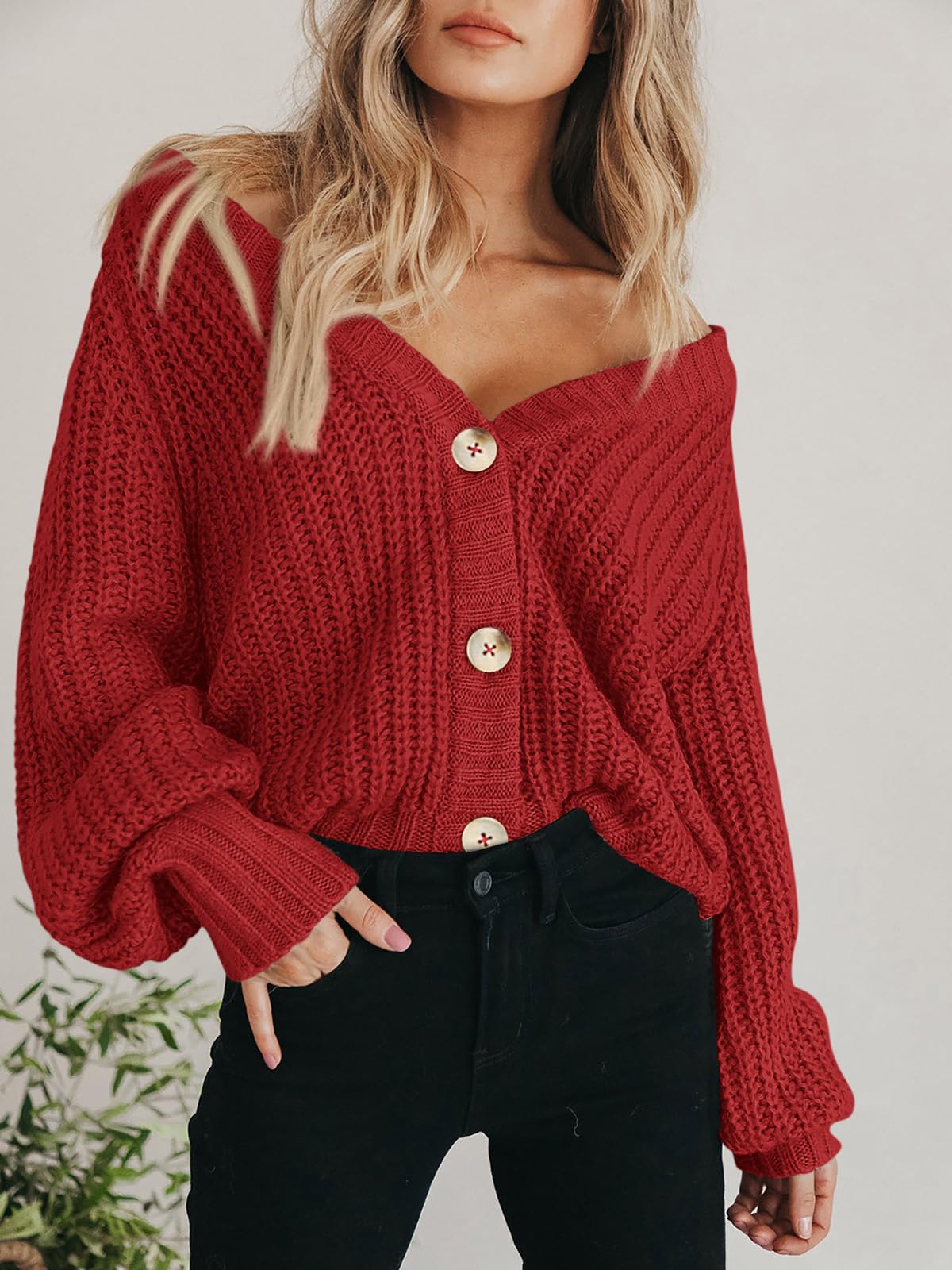 Foto 7 | Jersey Tipo Cárdigan Prettygarden De Punto Grueso Rojo Para Mujer - Venta Internacional.