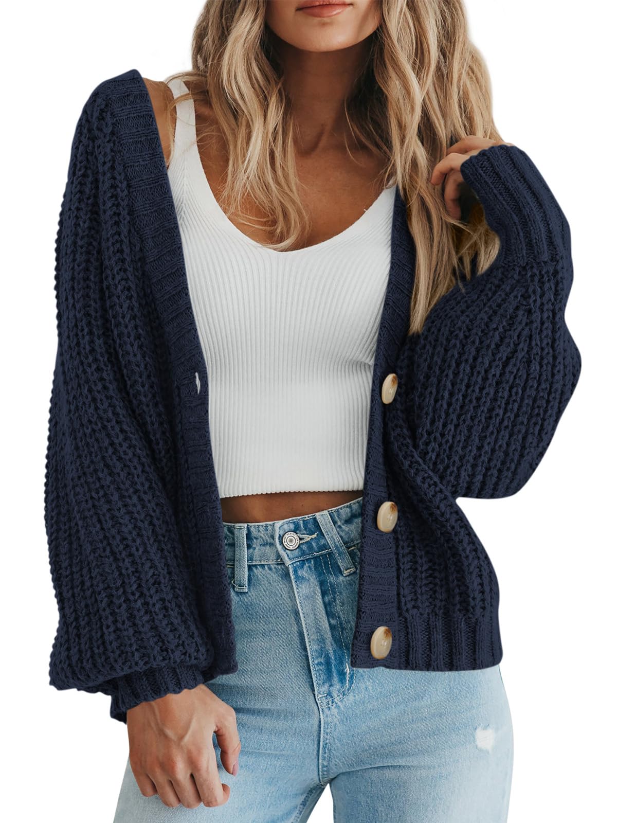 Foto 1 | Cárdigan Prettygarden Para Mujer, De Punto Grueso, Con Botones, Azul Marino Oscuro - Venta Internacional.