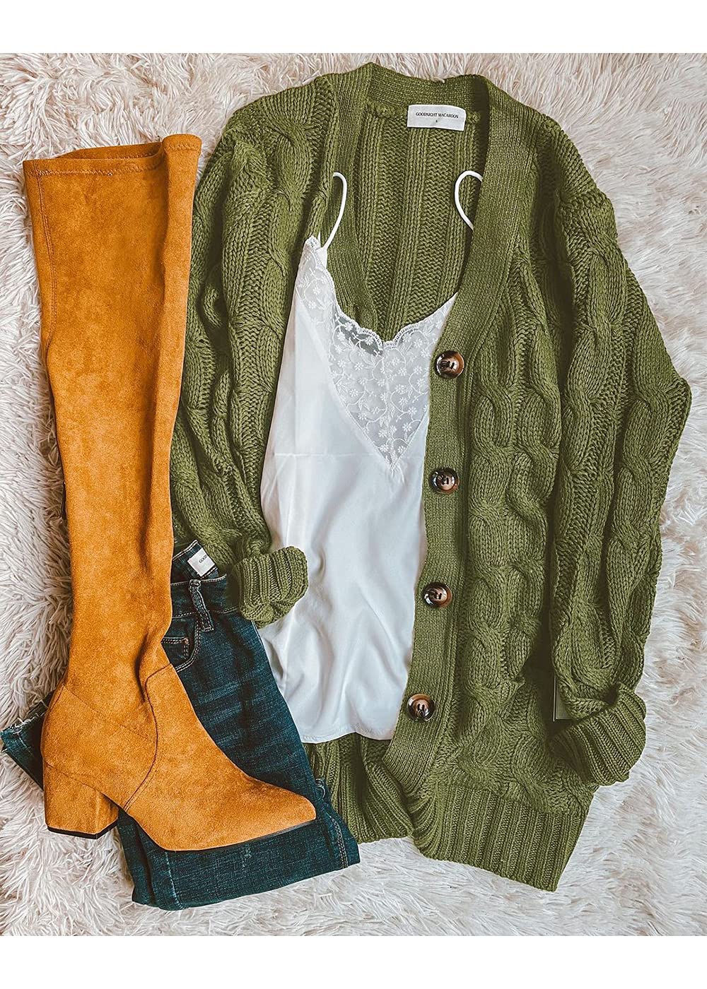 Foto 7 | Jersey Tipo Cárdigan Prettygarden Para Mujer, Tejido Trenzado, Color Verde Militar - Venta Internacional.