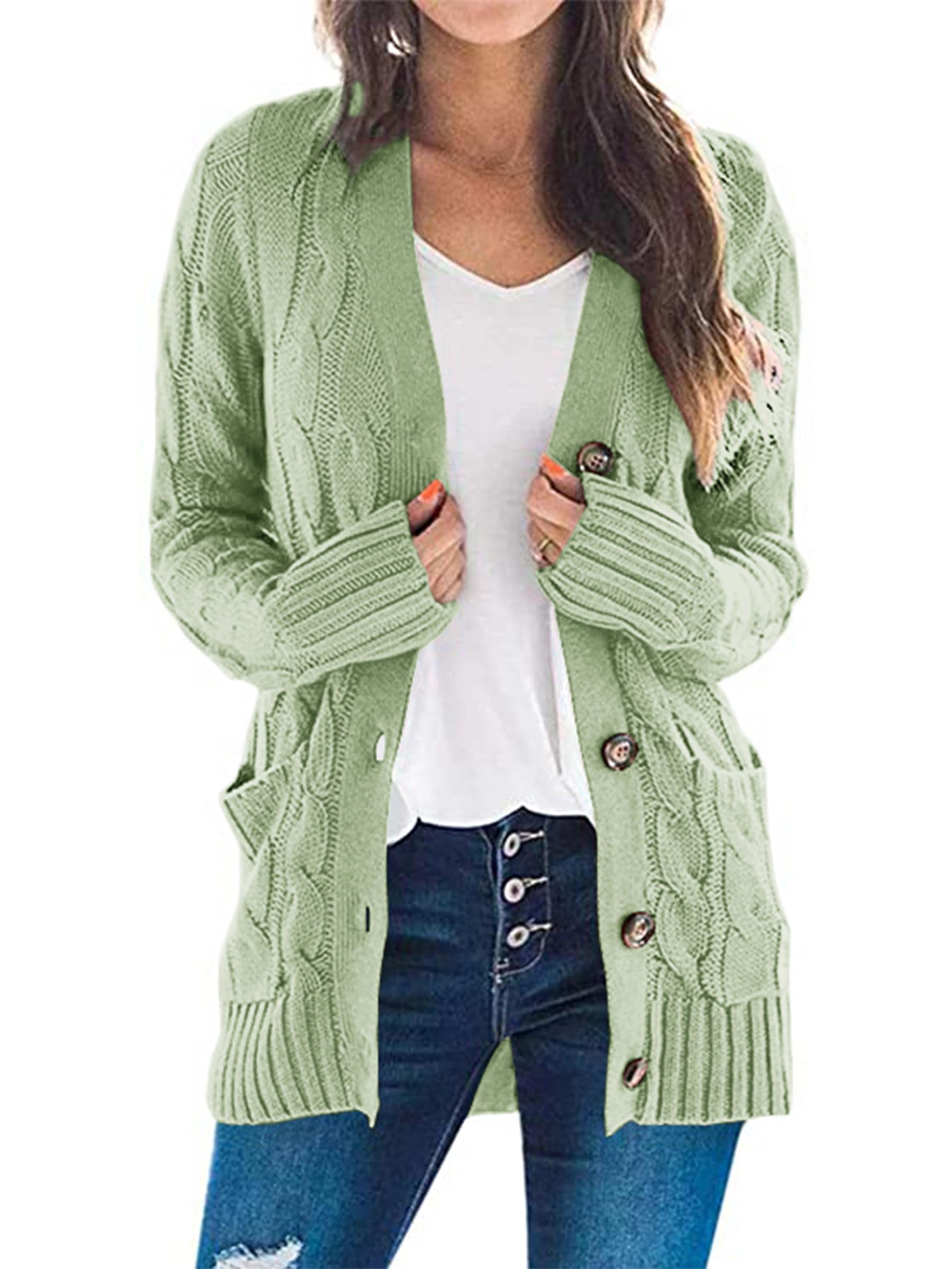 Foto 2 pulgar | Jersey Tipo Cárdigan Prettygarden Para Mujer, Tejido Trenzado, Color Verde Claro - Venta Internacional.