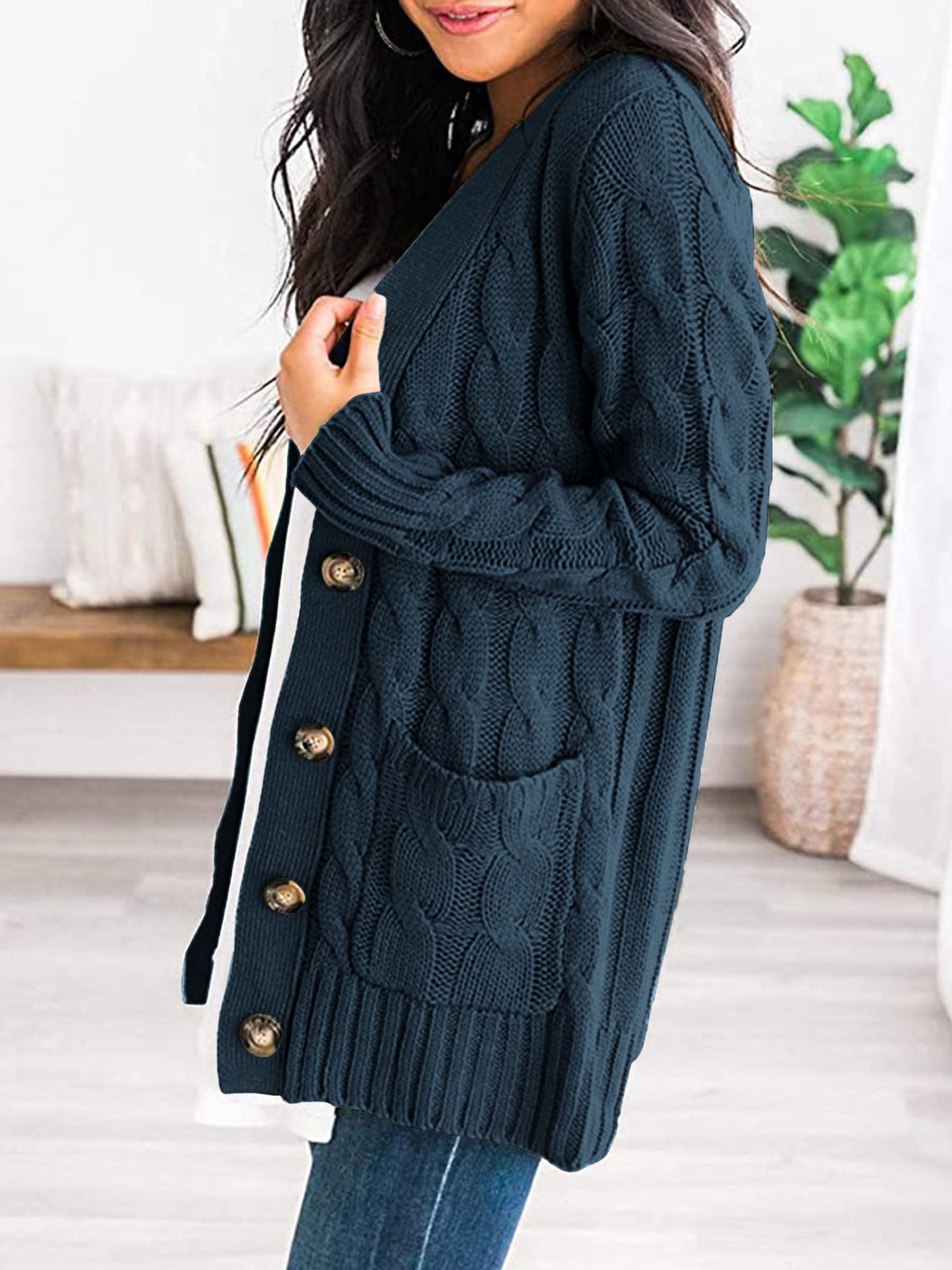 Foto 4 pulgar | Jersey Tipo Cárdigan Prettygarden Para Mujer, Tejido Trenzado, Azul Lago - Venta Internacional.