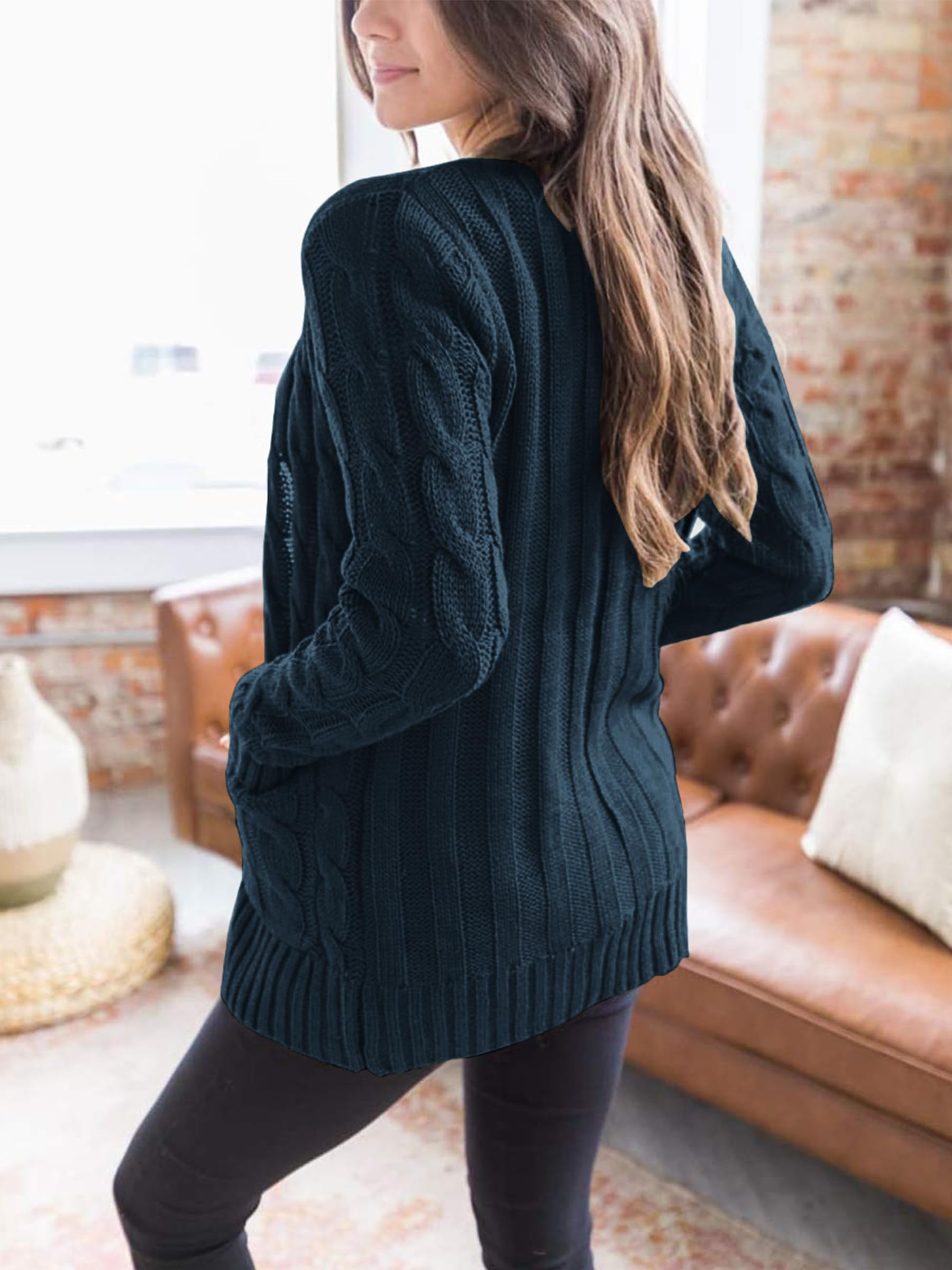 Foto 4 | Jersey Tipo Cárdigan Prettygarden Para Mujer, Tejido Trenzado, Azul Lago - Venta Internacional.