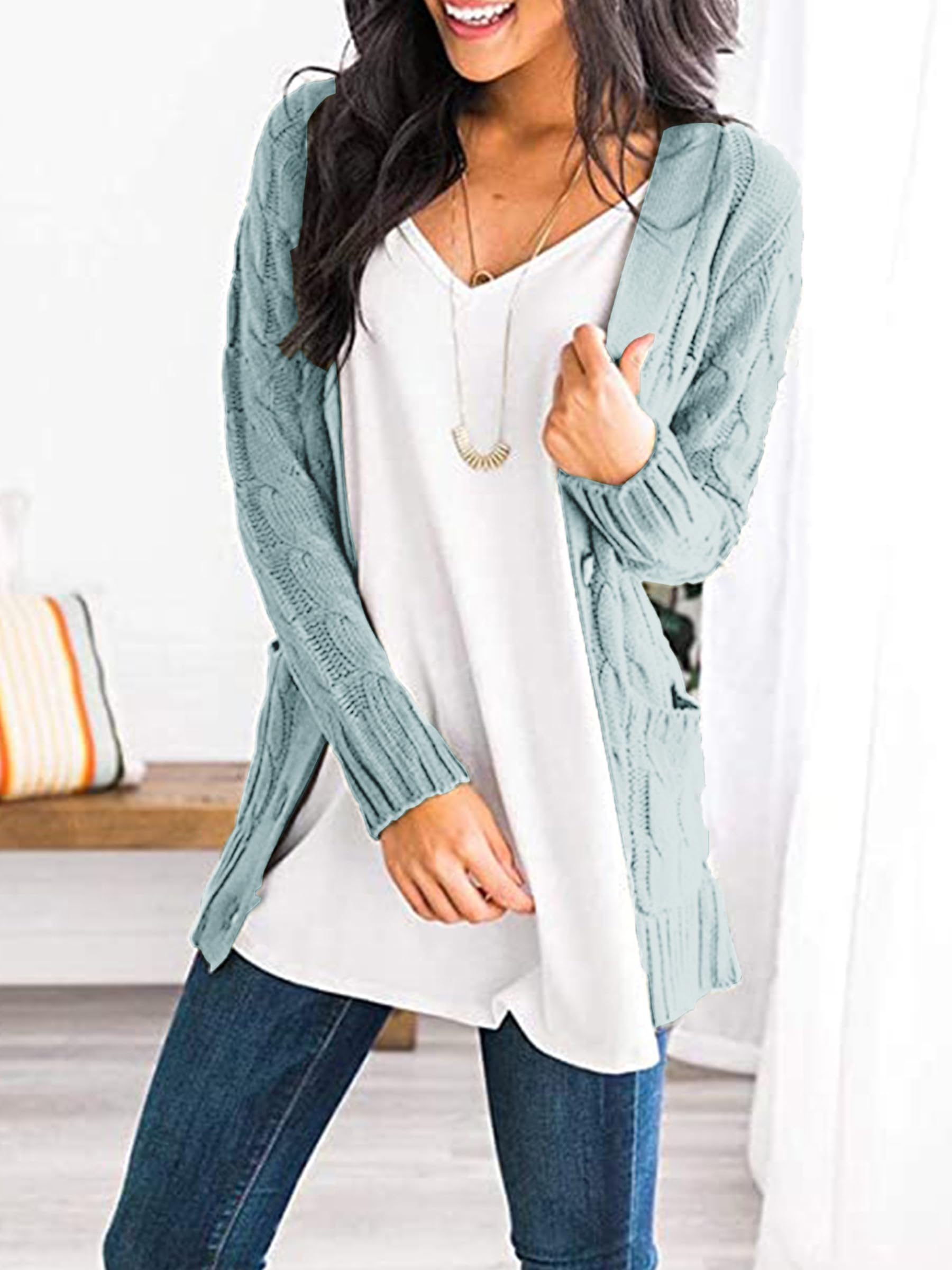 Foto 6 pulgar | Jersey Tipo Cárdigan Prettygarden Para Mujer, Tejido Trenzado, Color Verde, Talla S - Venta Internacional.