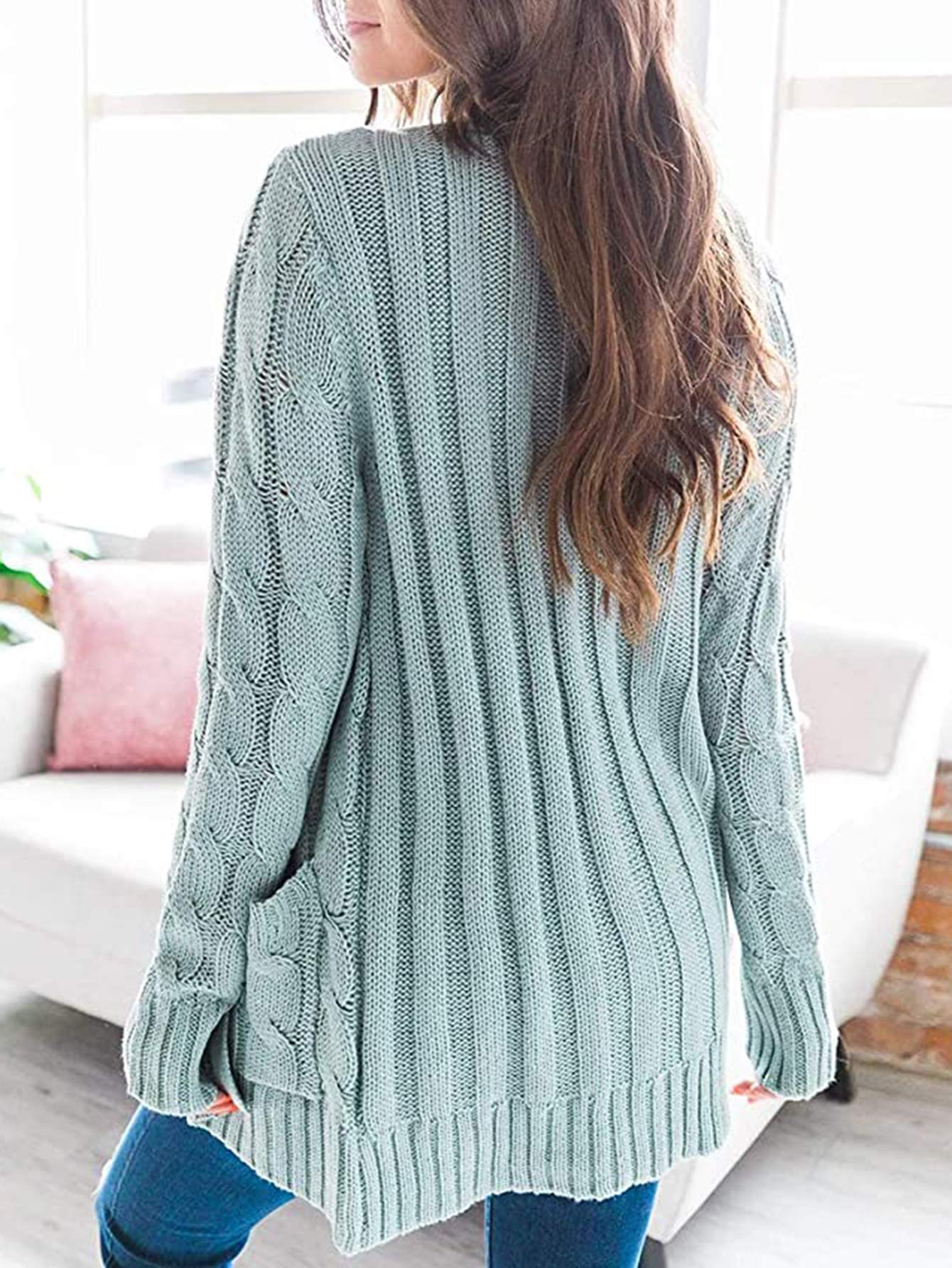 Foto 7 | Jersey Tipo Cárdigan Prettygarden Para Mujer, Tejido Trenzado, Color Verde, Talla S - Venta Internacional.