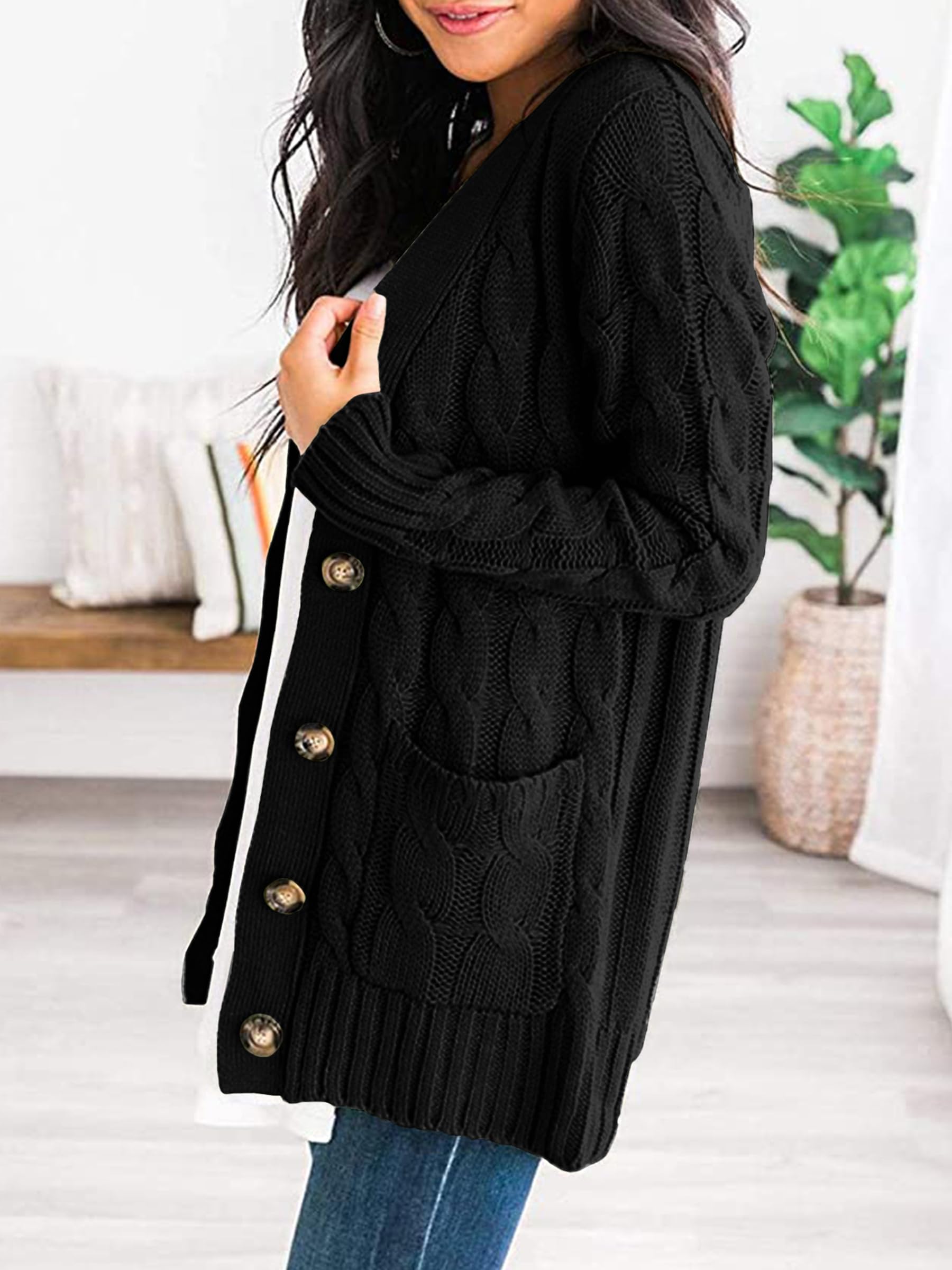 Foto 3 pulgar | Jersey Tipo Cárdigan Prettygarden Para Mujer, Tejido Trenzado, Negro - Venta Internacional.