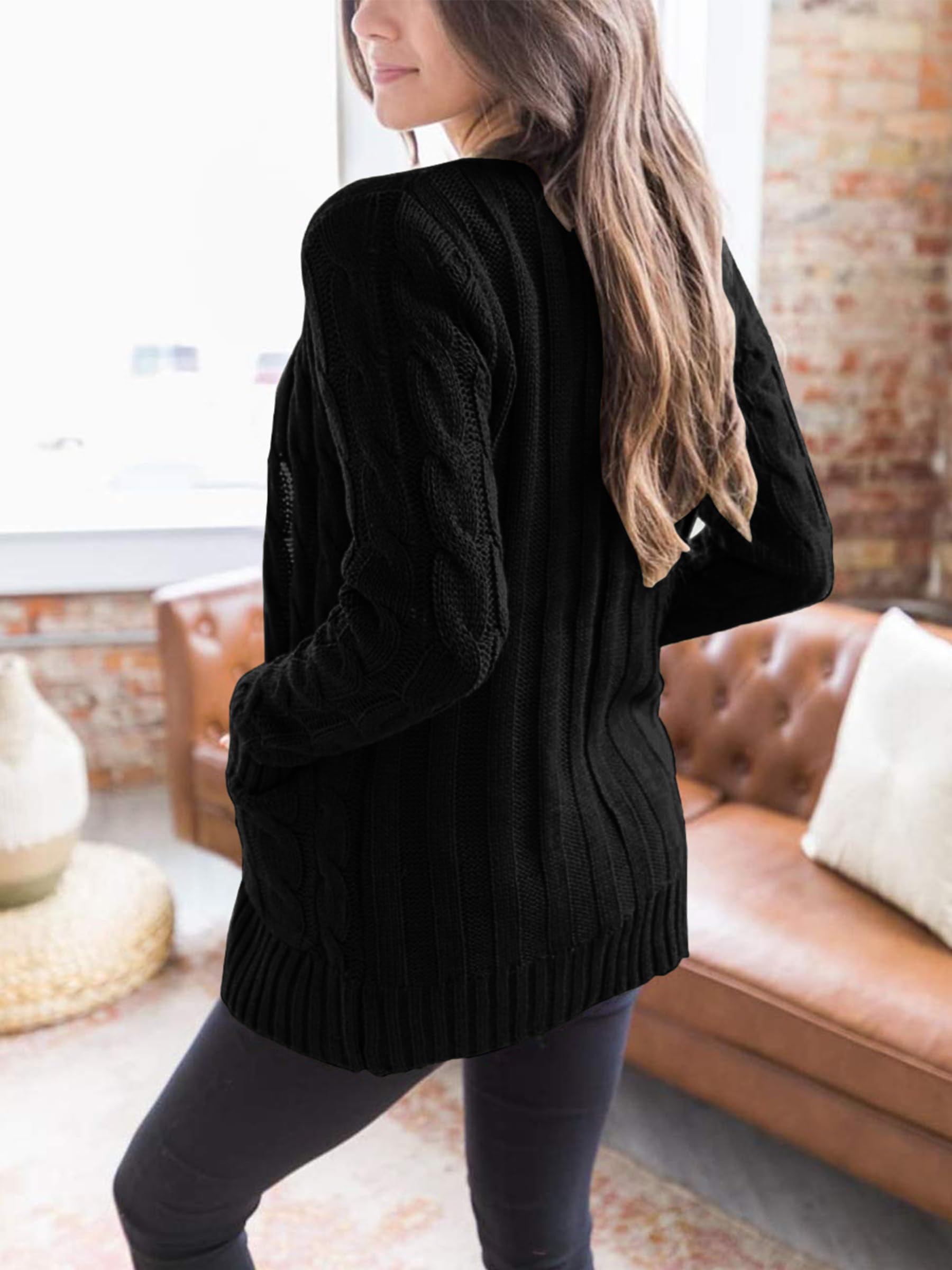 Foto 4 | Jersey Tipo Cárdigan Prettygarden Para Mujer, Tejido Trenzado, Negro - Venta Internacional.