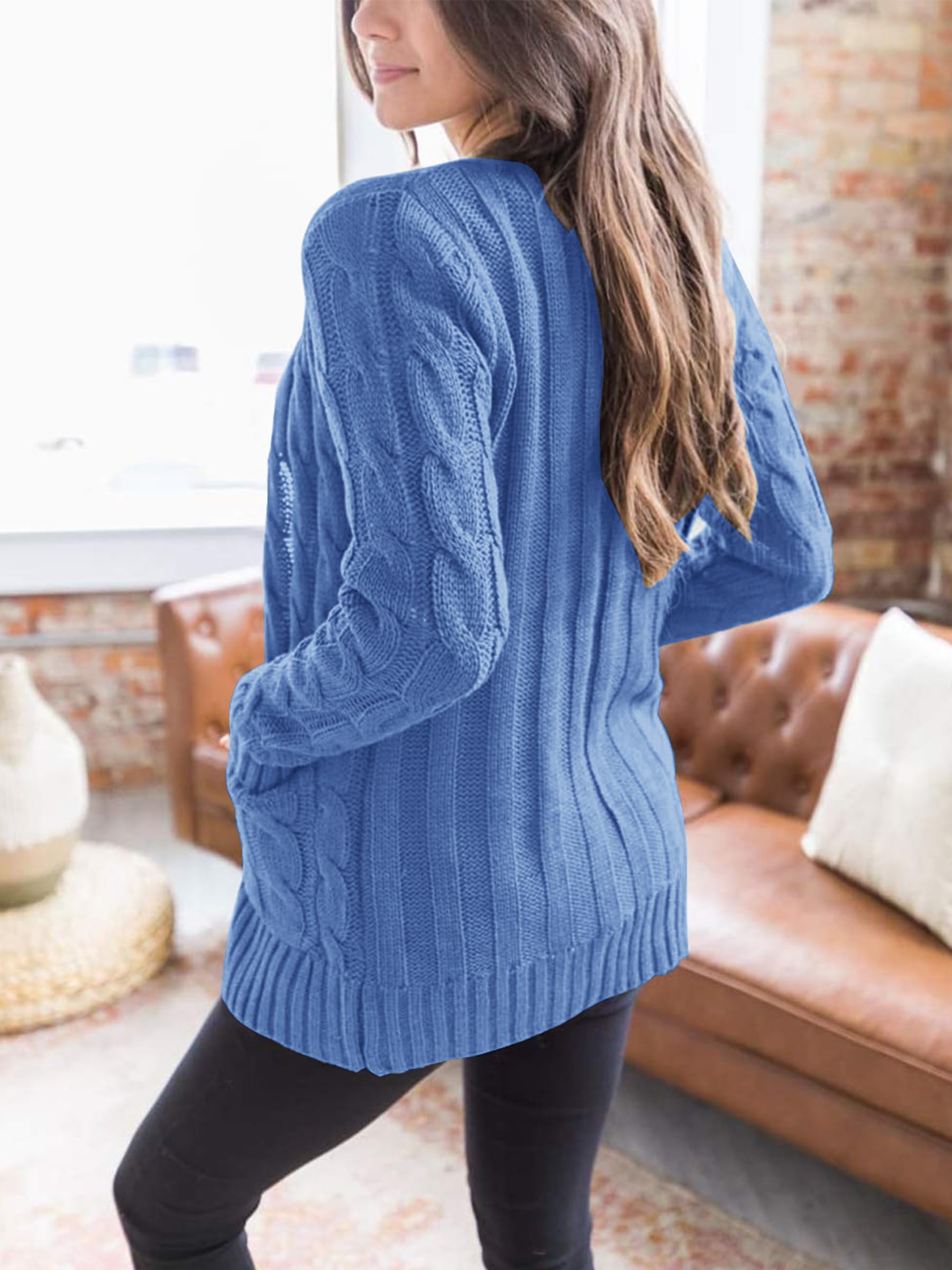 Foto 5 pulgar | Jersey Tipo Cárdigan Prettygarden De Punto Trenzado Para Mujer, Color Azul Cielo - Venta Internacional.