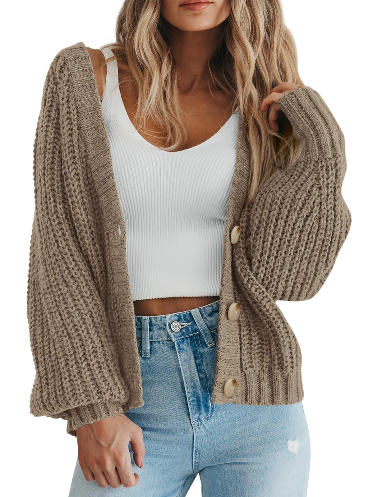 Foto 2 pulgar | Cárdigan Prettygarden Para Mujer, Otoño De 2024, Con Botones, Color Camel - Venta Internacional.