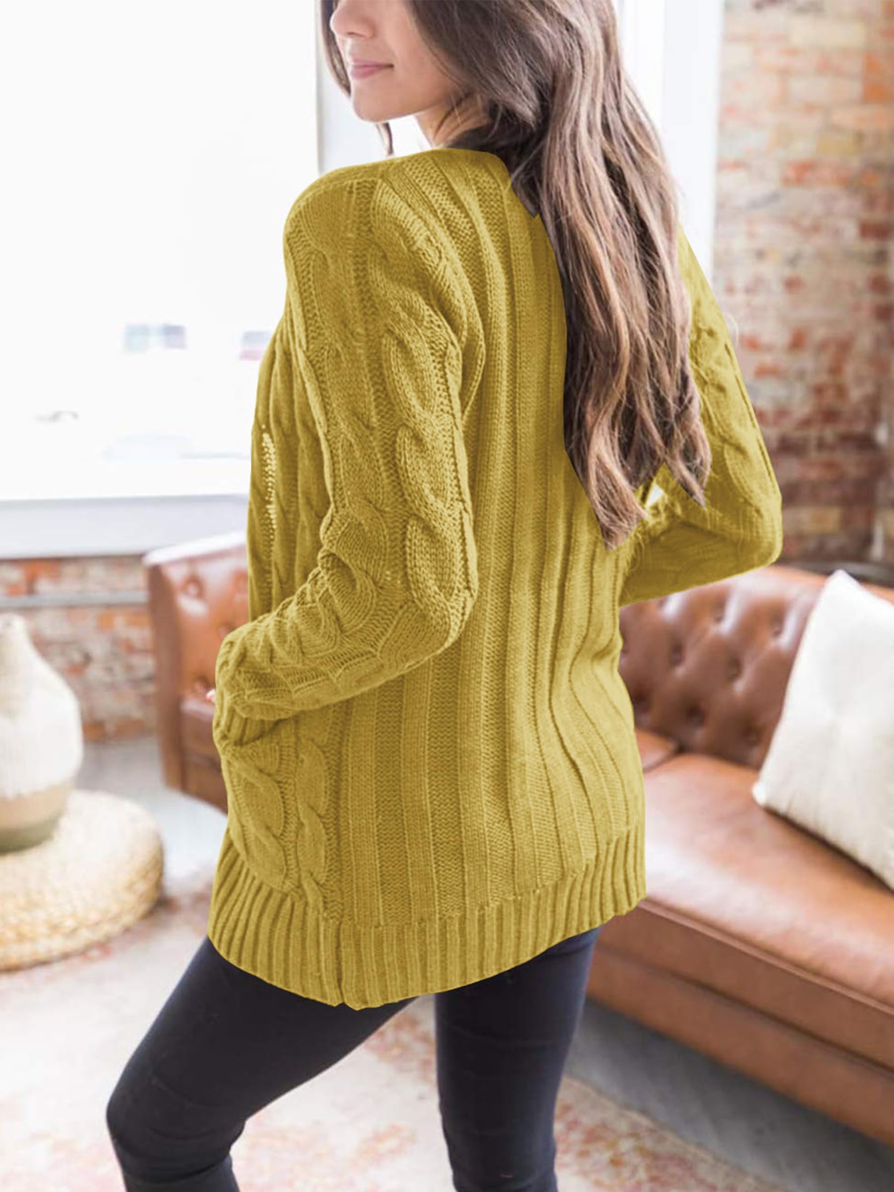Foto 5 pulgar | Jersey Tipo Cárdigan Prettygarden Para Mujer, Tejido Trenzado, Amarillo - Venta Internacional.