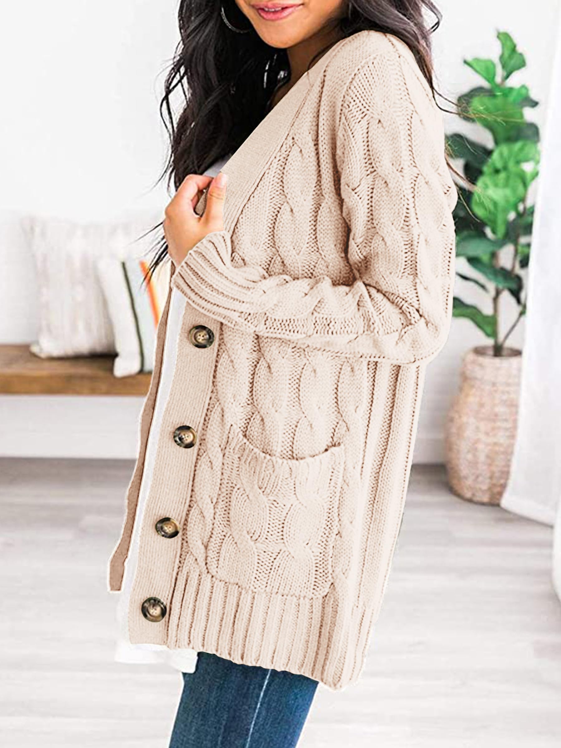 Foto 3 pulgar | Jersey Tipo Cárdigan Prettygarden De Punto Trenzado Para Mujer, Color Beige - Venta Internacional.