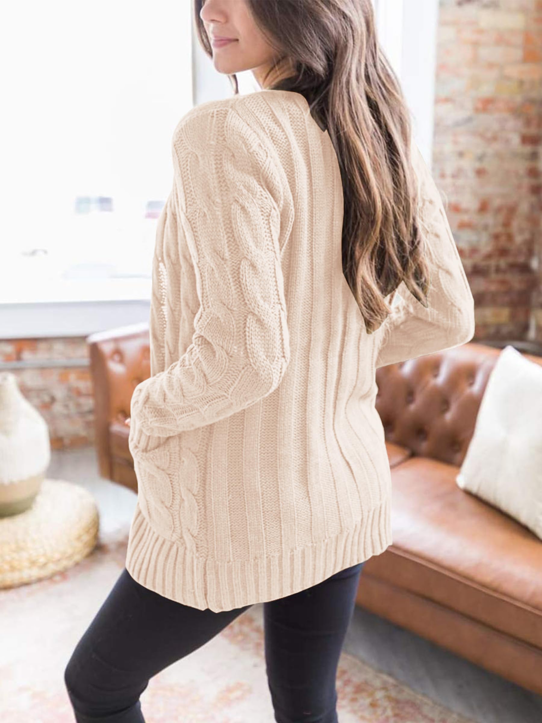 Foto 5 pulgar | Jersey Tipo Cárdigan Prettygarden De Punto Trenzado Para Mujer, Color Beige - Venta Internacional.