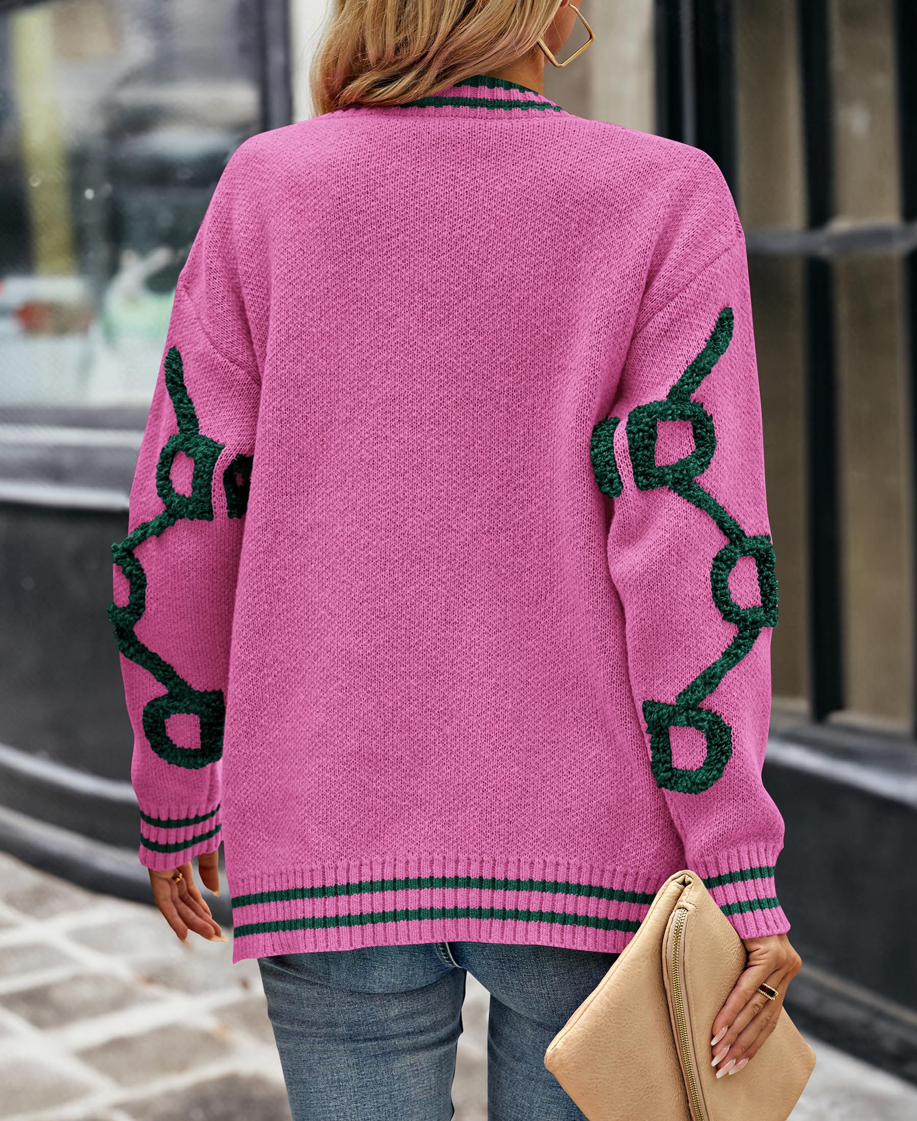 Foto 3 pulgar | Jersey Tipo Cárdigan Prettygarden Para Mujer, De Punto Grueso, Rojo Rosa, Talla M - Venta Internacional.